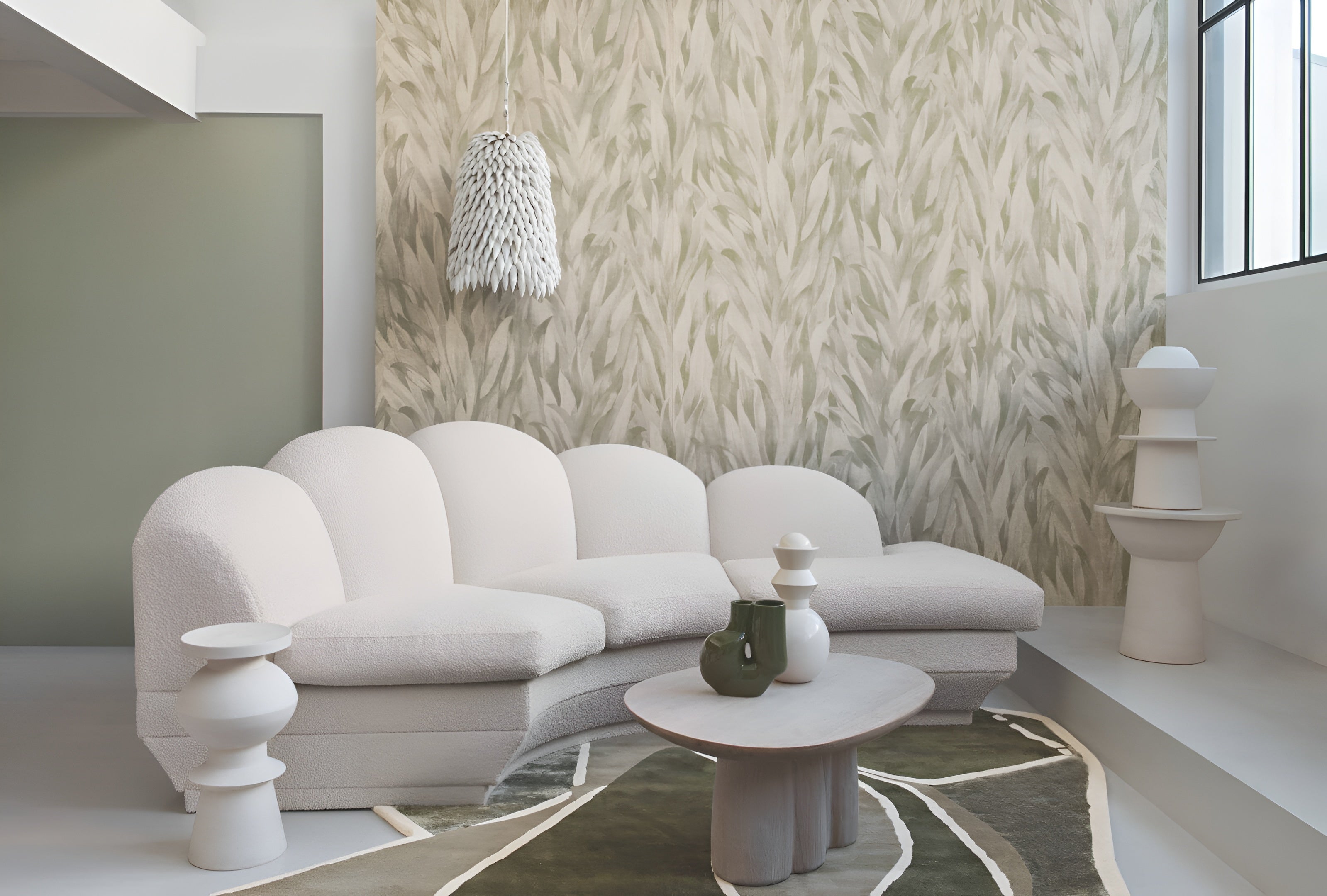 Textile wallpaper with a plant pattern NOLINE - VERT DE GRIS gray with green