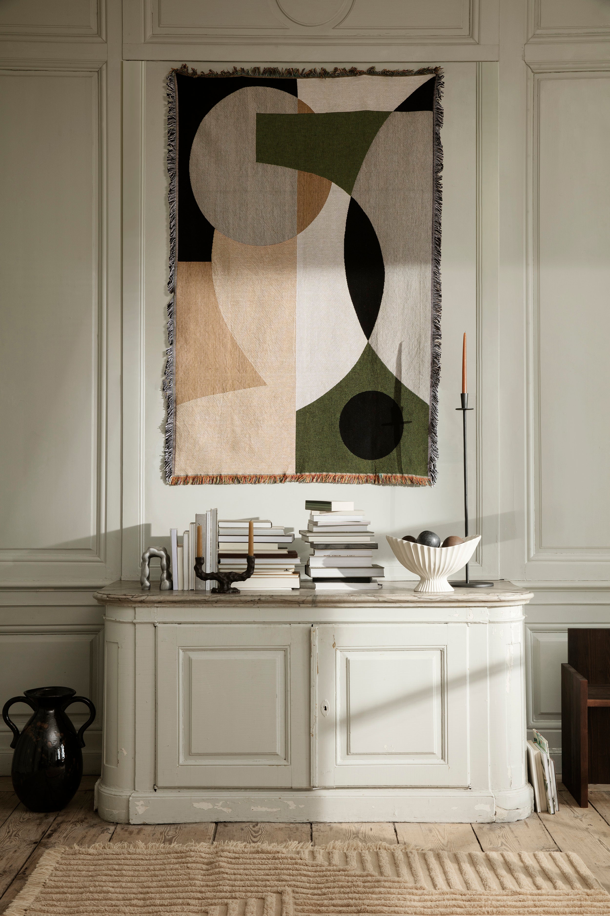 Entire Tapestry Bedspread in Beige with Olive
