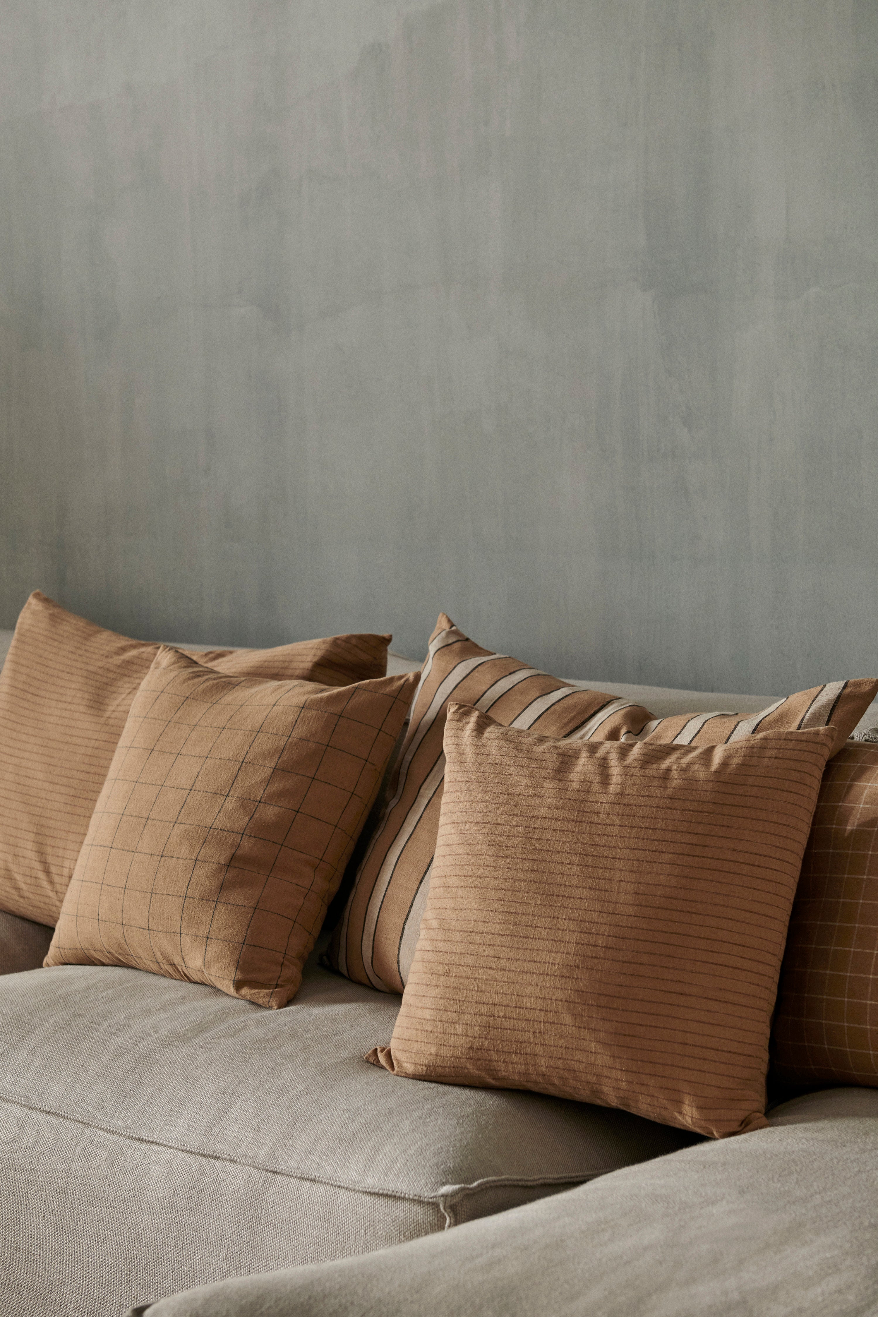 BROWN COTTON GRID decorative pillow brown check