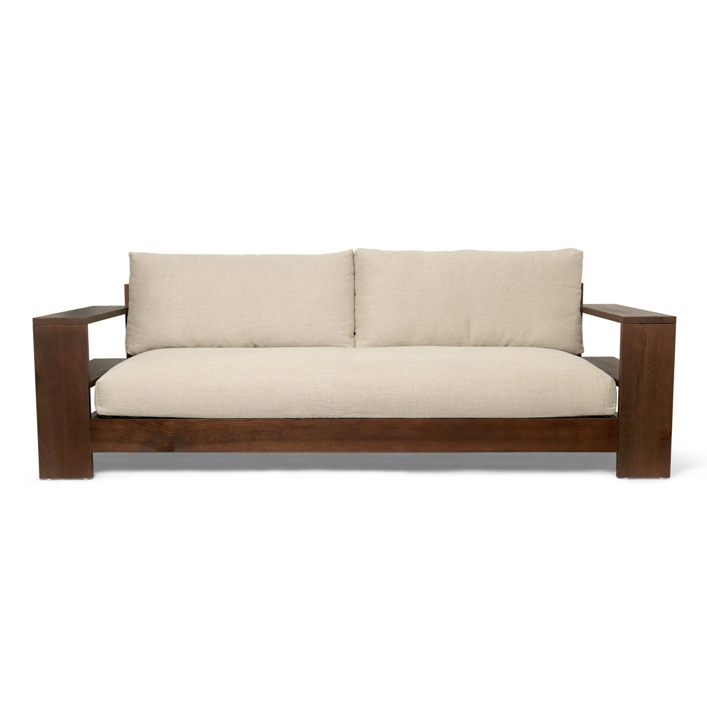 Edre beige sofa with a dark brown wooden base