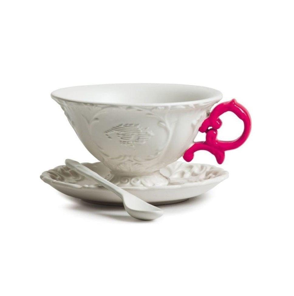 Filiżanka z łyżeczką i spodkiem I-WARES I-TEA fuksja Seletti Eye on Design
