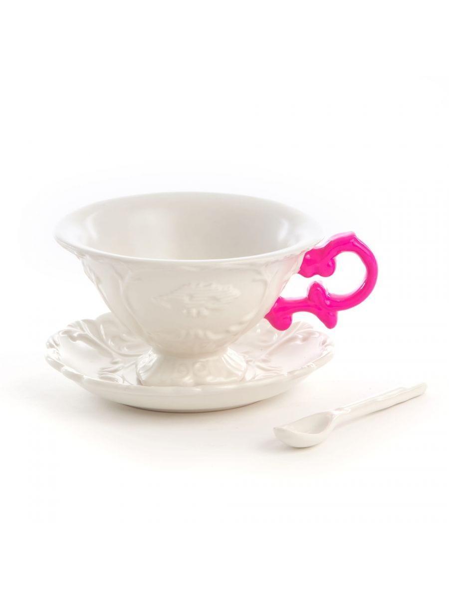 Filiżanka z łyżeczką i spodkiem I-WARES I-TEA fuksja Seletti Eye on Design