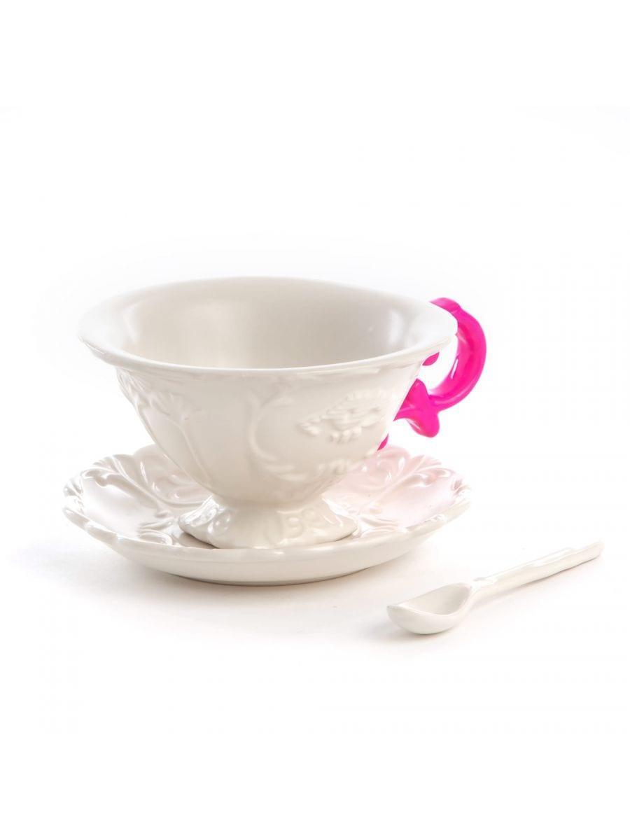Filiżanka z łyżeczką i spodkiem I-WARES I-TEA fuksja Seletti Eye on Design