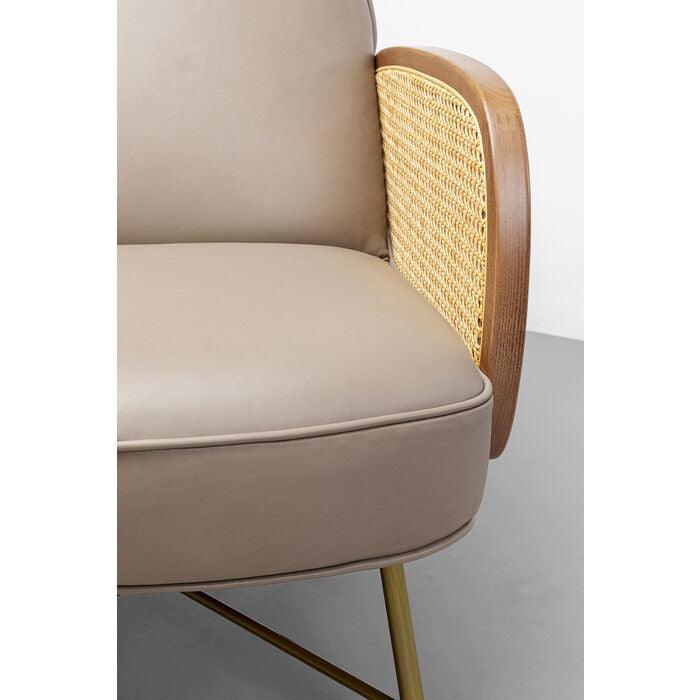 Bahia Taupe leather armchair with rattan
