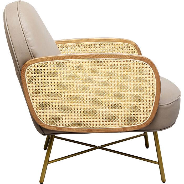 Bahia Taupe leather armchair with rattan