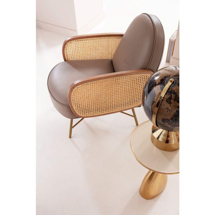 Bahia Taupe leather armchair with rattan