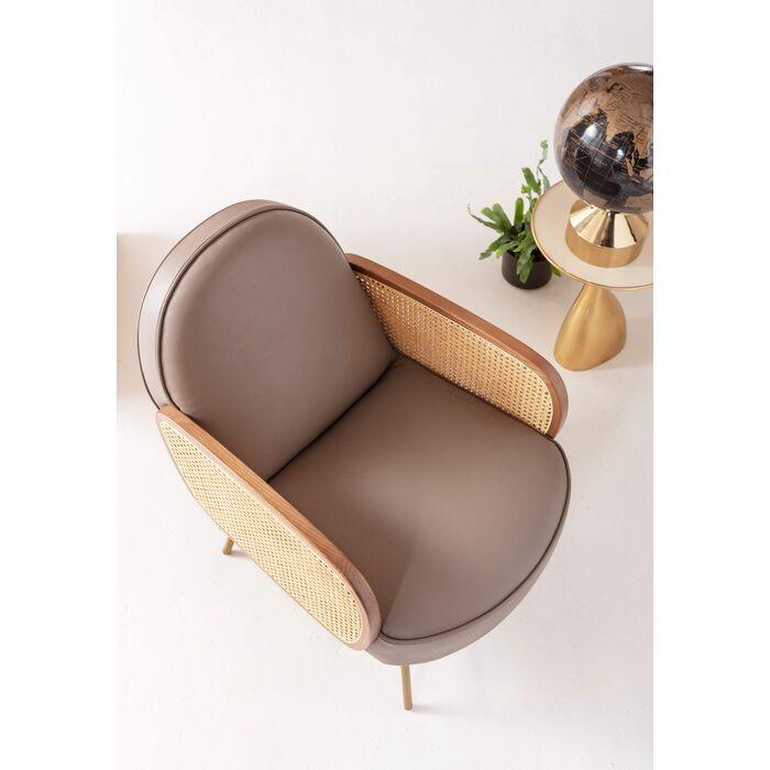 Bahia Taupe leather armchair with rattan