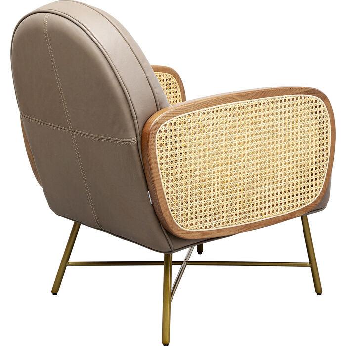 Bahia Taupe leather armchair with rattan