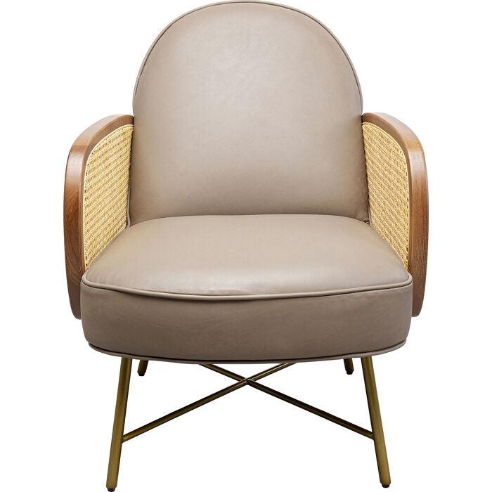 Bahia Taupe leather armchair with rattan