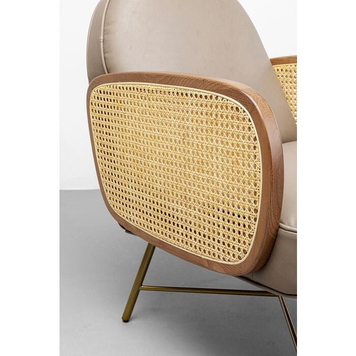 Bahia Taupe leather armchair with rattan