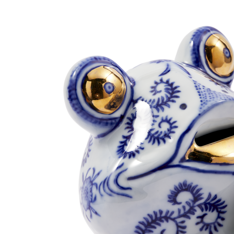 Sparschwein Frosch dunkelblau Porzellan