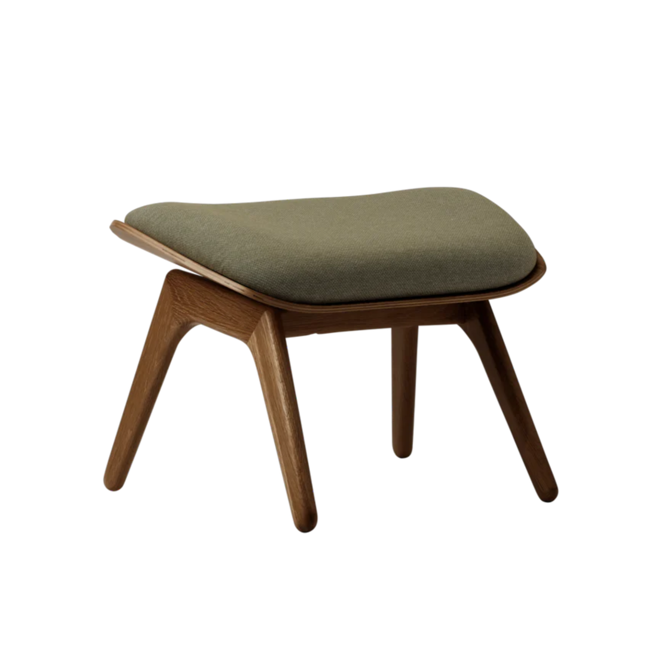 READER sage footstool with a dark oak base