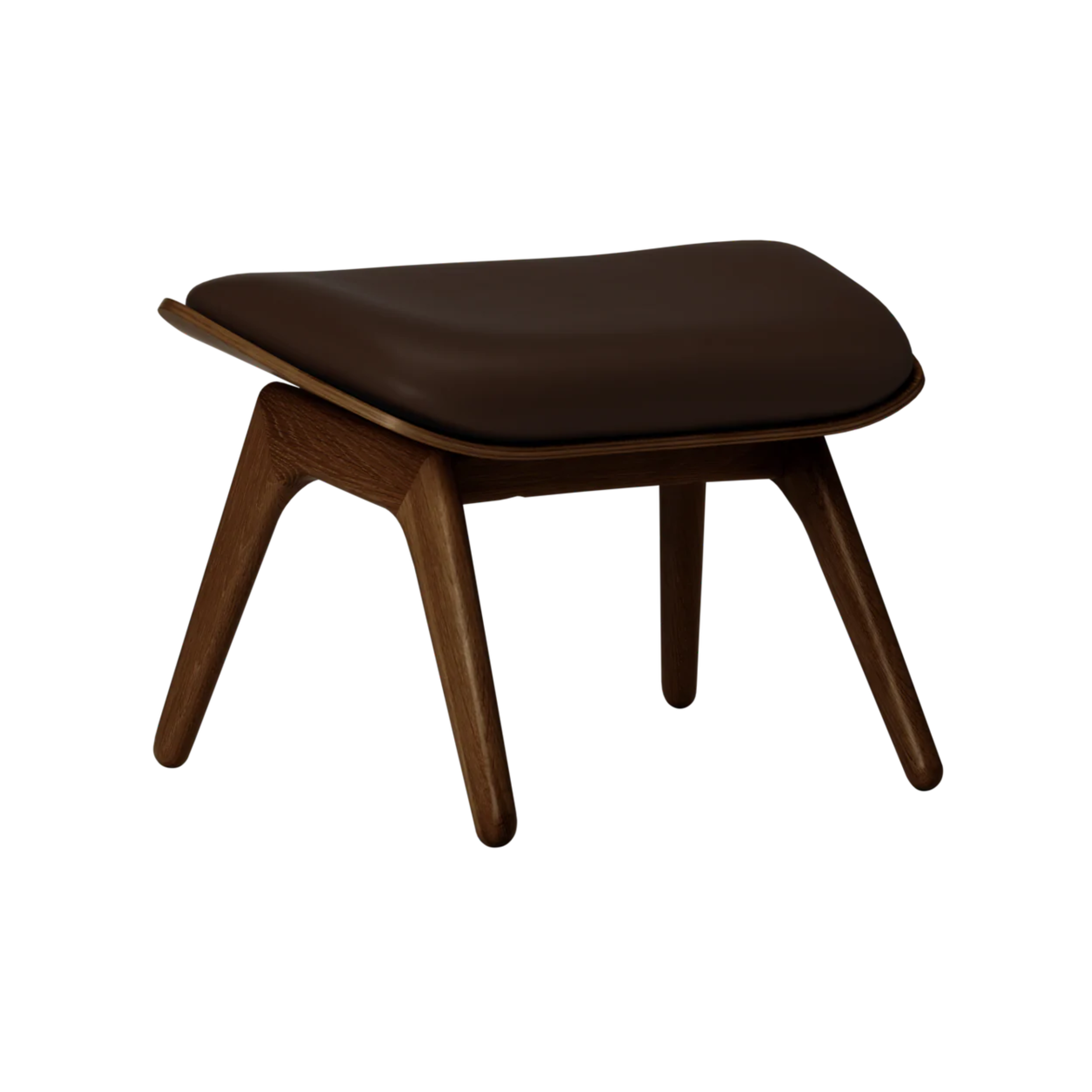 READER footstool brown leather with dark oak base