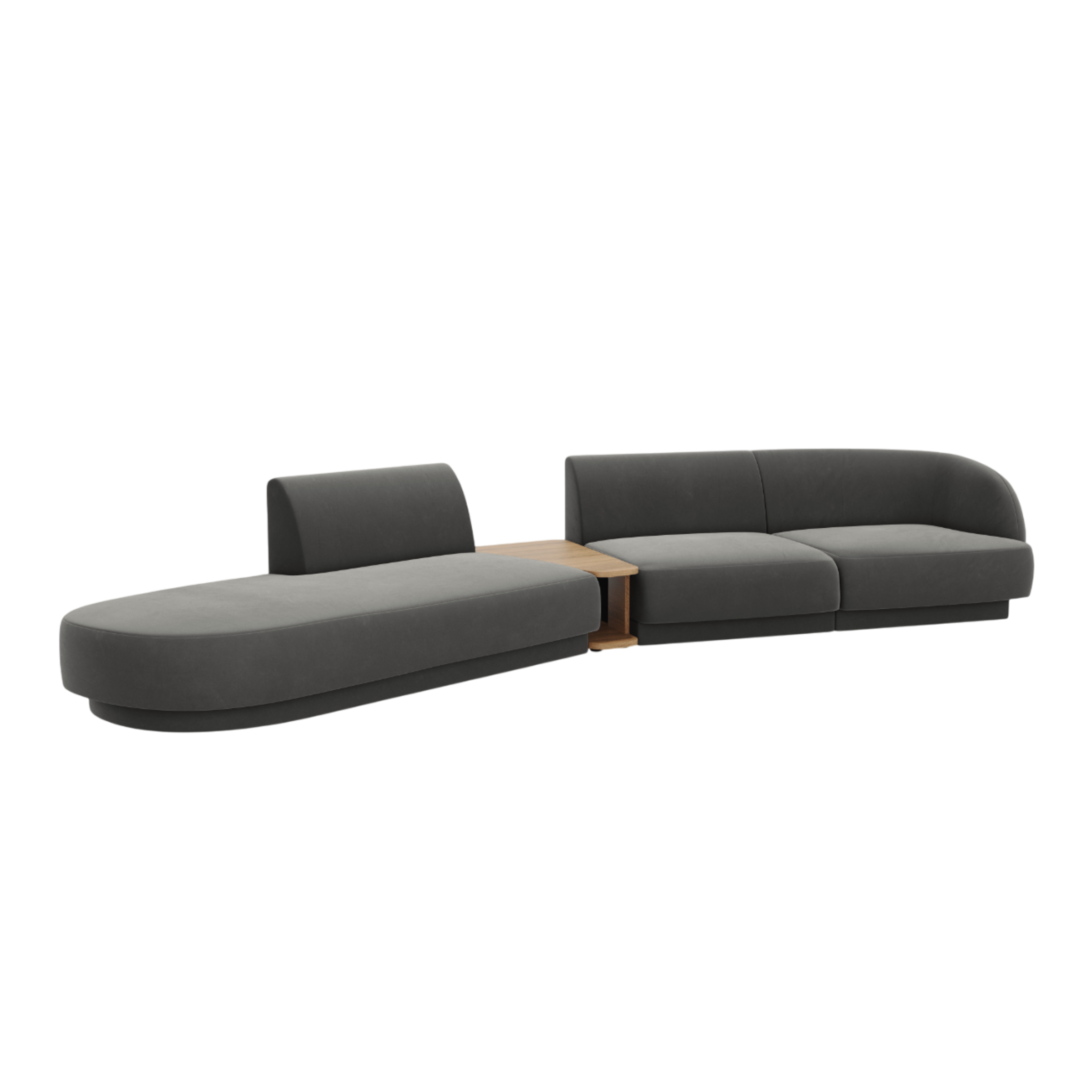 Left-sided modular sofa with table for 4 people, velvet MILEY light gray