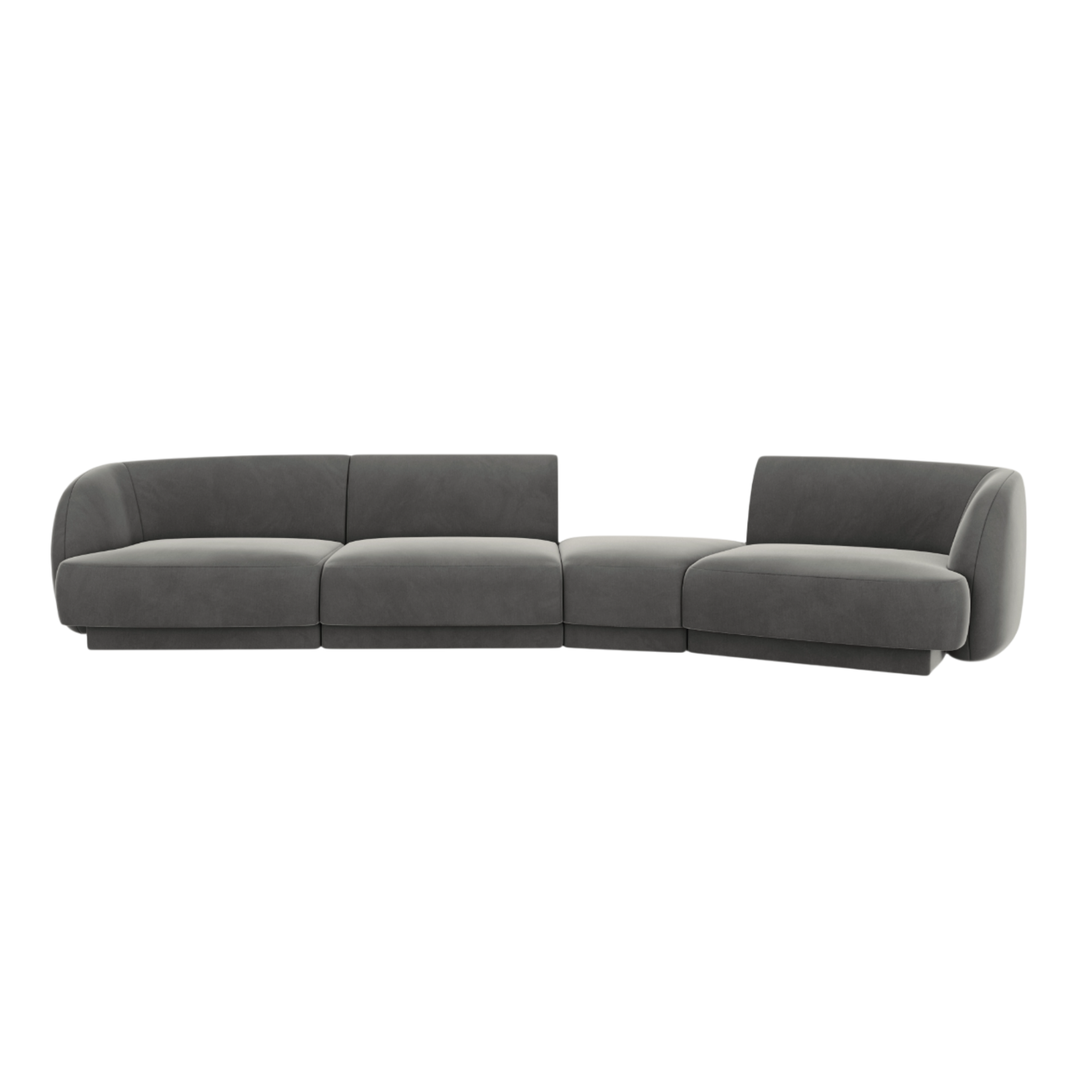 Modularsofa rechtsseitig für 6 Personen aus Samt MILEY hellgrau