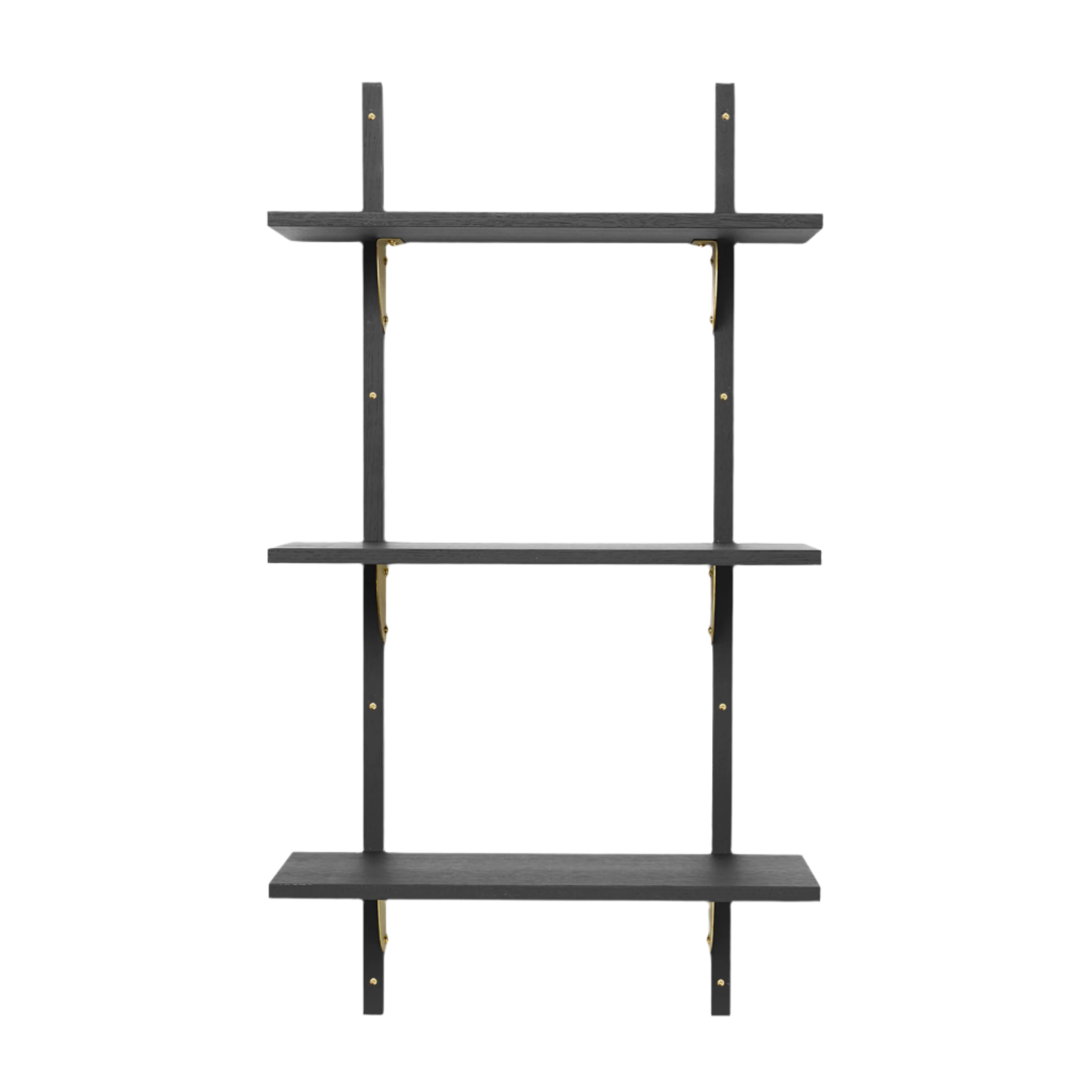SECTOR TRIPLE NARROW shelf in black ash veneer with brass finish