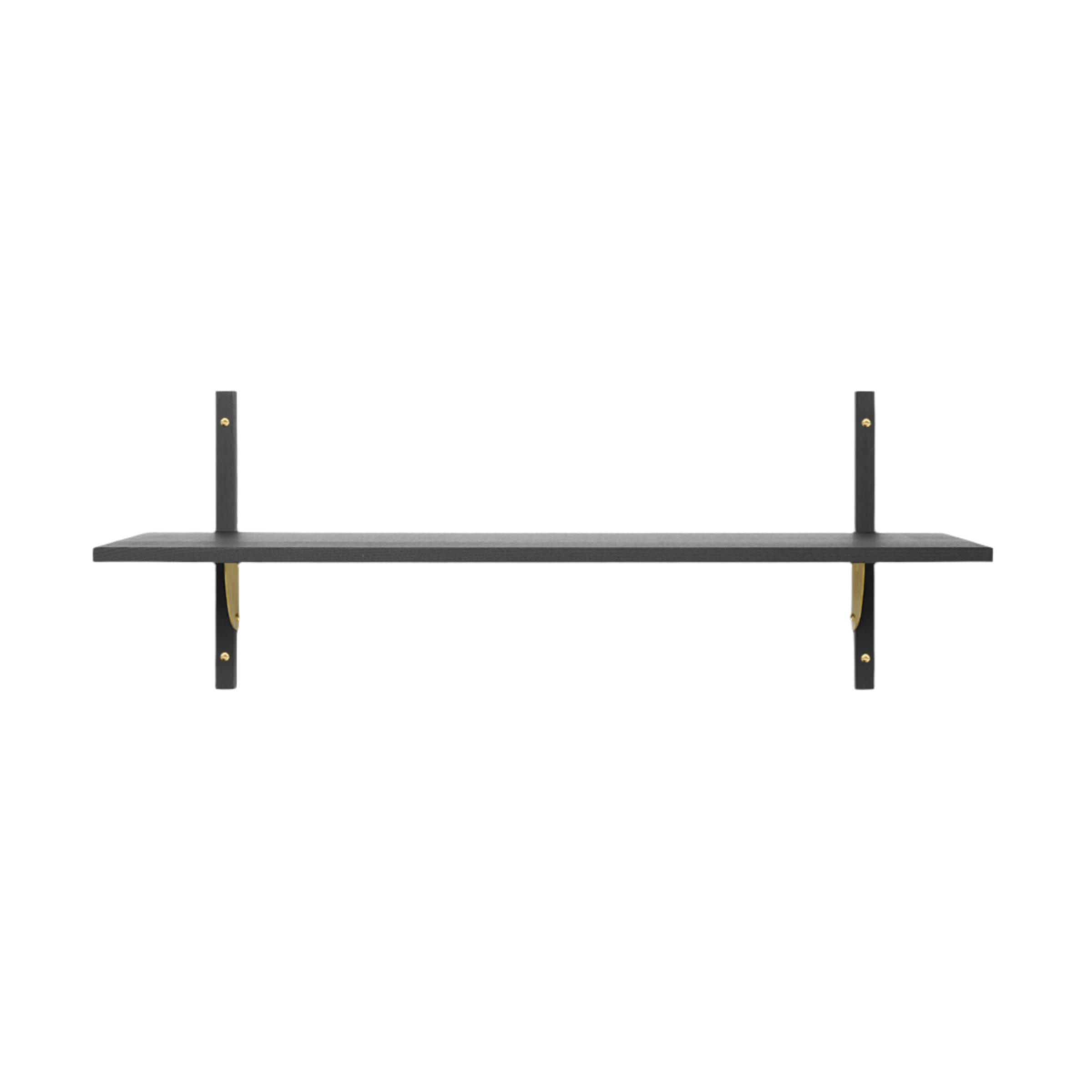 SECTOR WIDE shelf in black ash veneer with brass finish