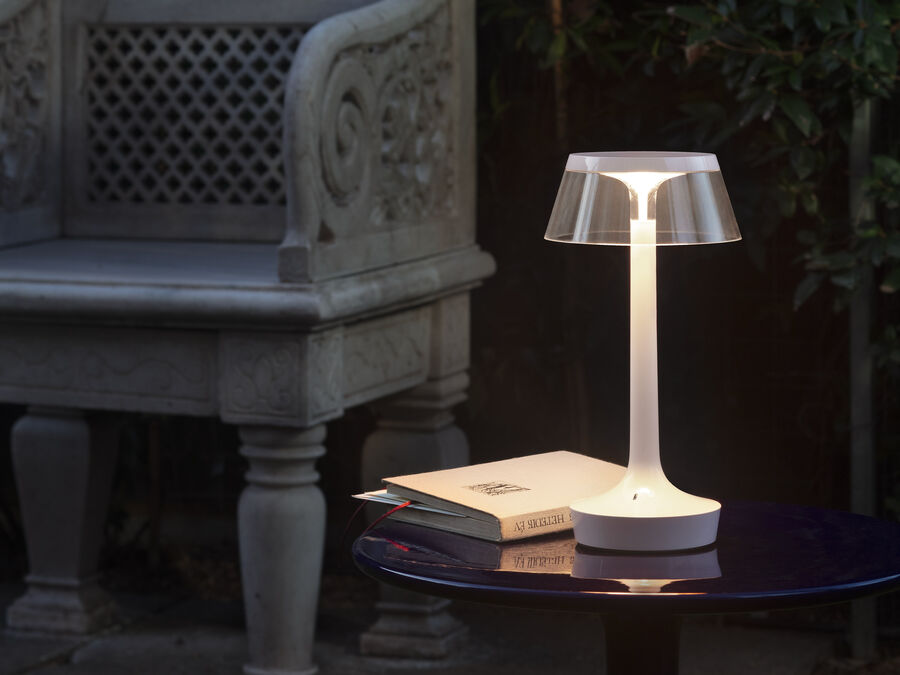 Portable lamp BON JOUR UNPLUGGED white with transparent shade