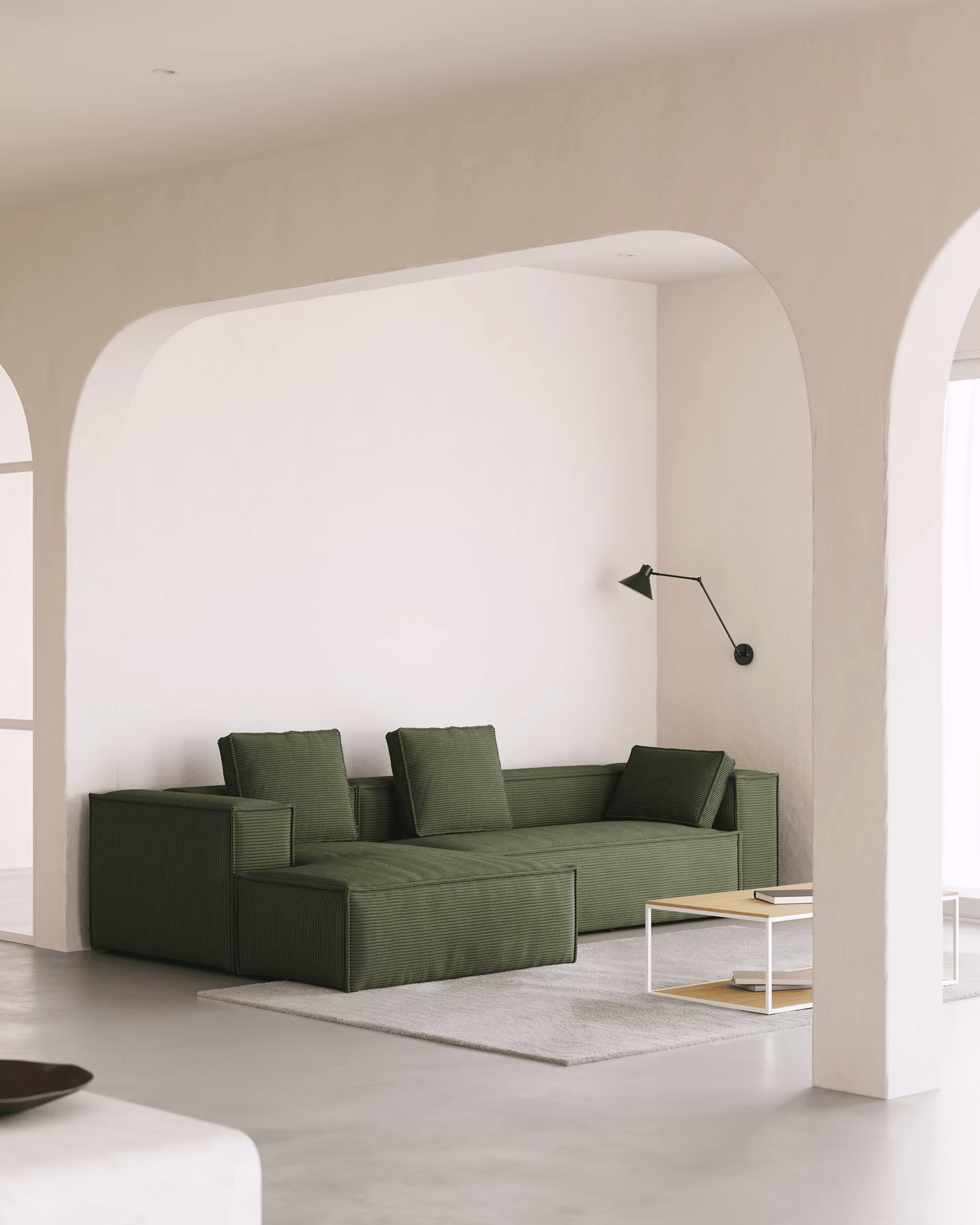 Narożnik 4-osobowy lewostronny BLOK zielony sztruks La Forma Eye on Design