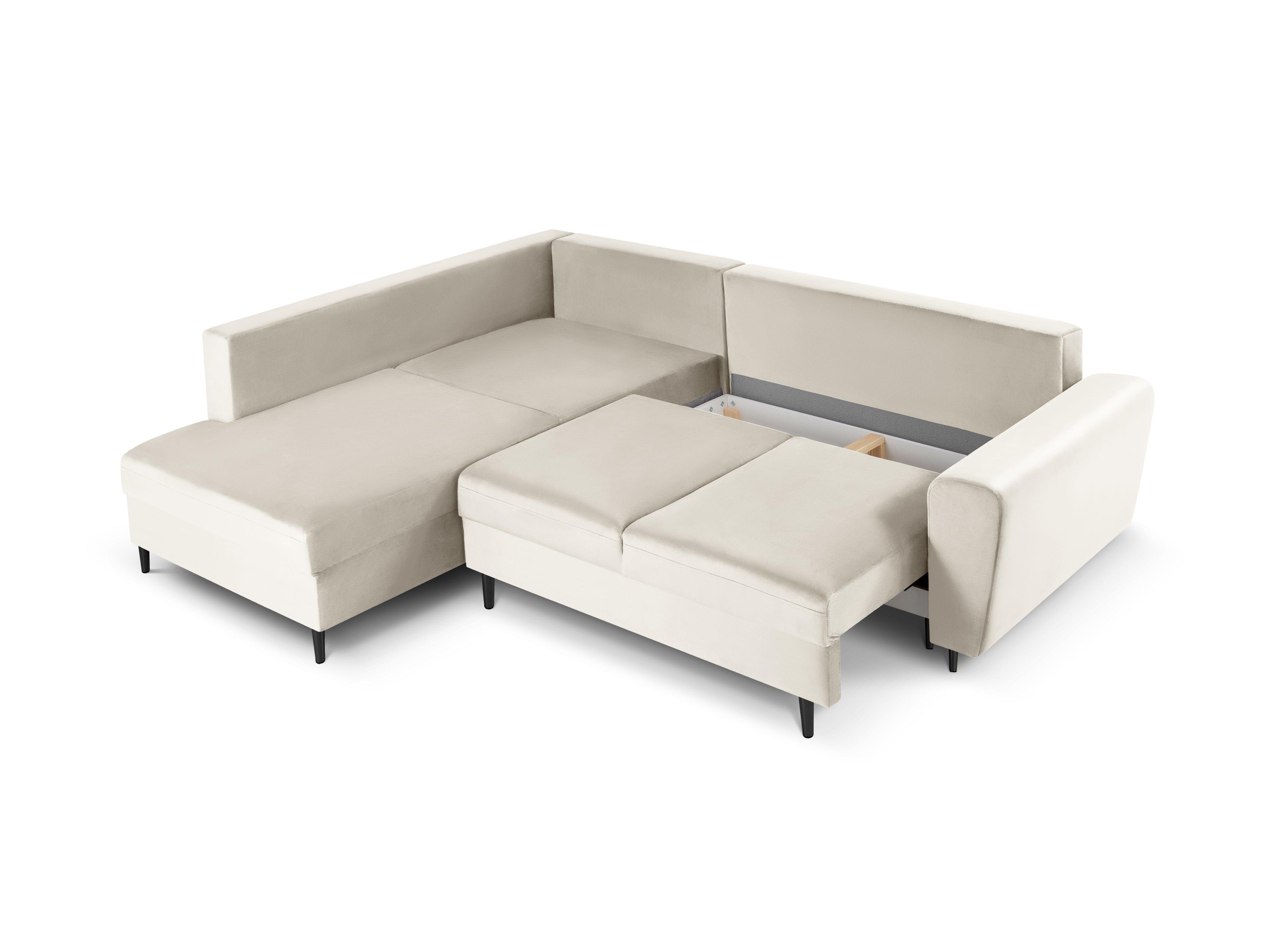 Narożnik 5-osobowy lewostronny z funkcją spania KYOTO beżowy z czarną podstawą Cosmopolitan Design Eye on Design