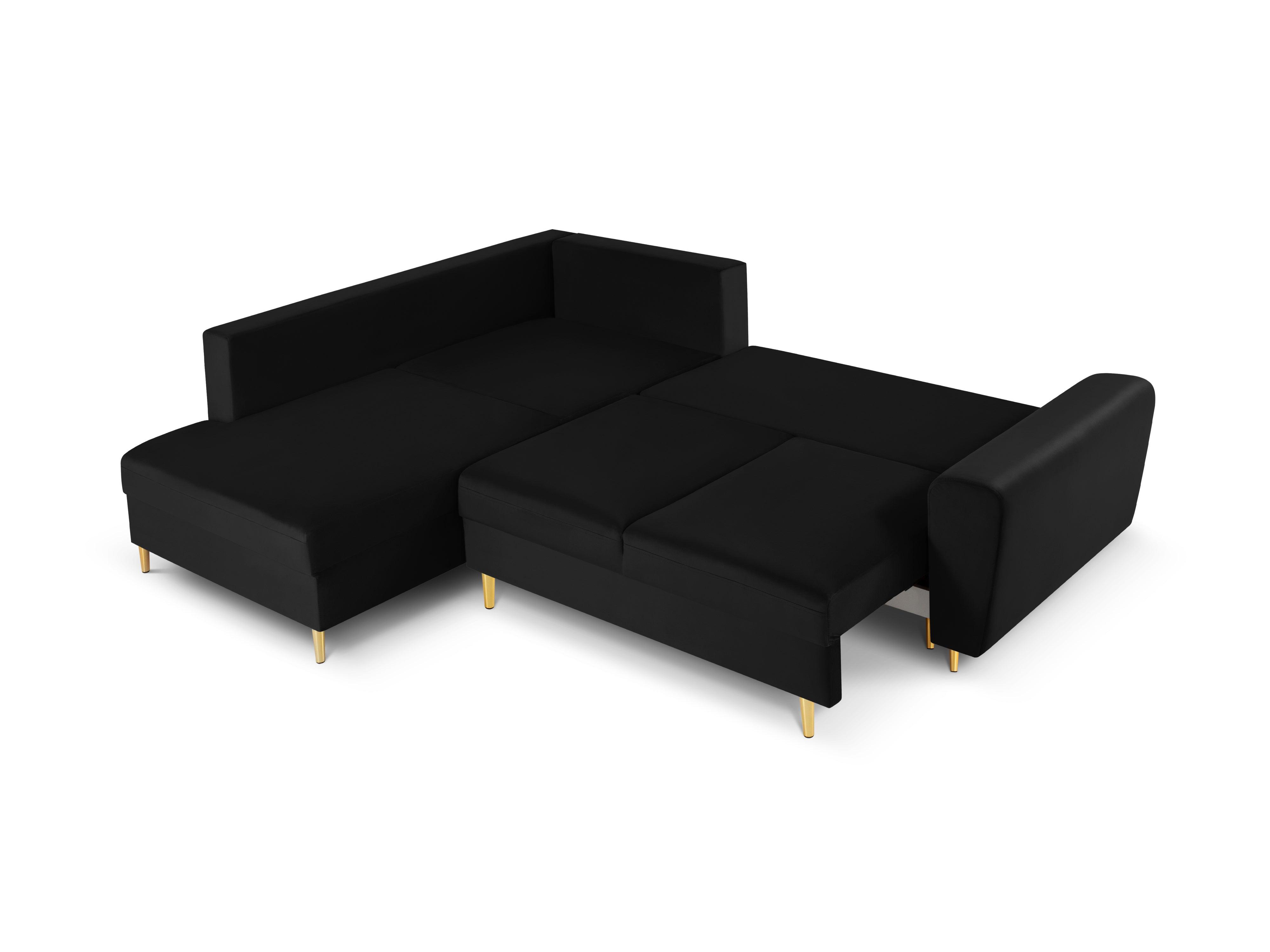 Narożnik 5-osobowy lewostronny z funkcją spania KYOTO czarny ze złotą podstawą Cosmopolitan Design Eye on Design