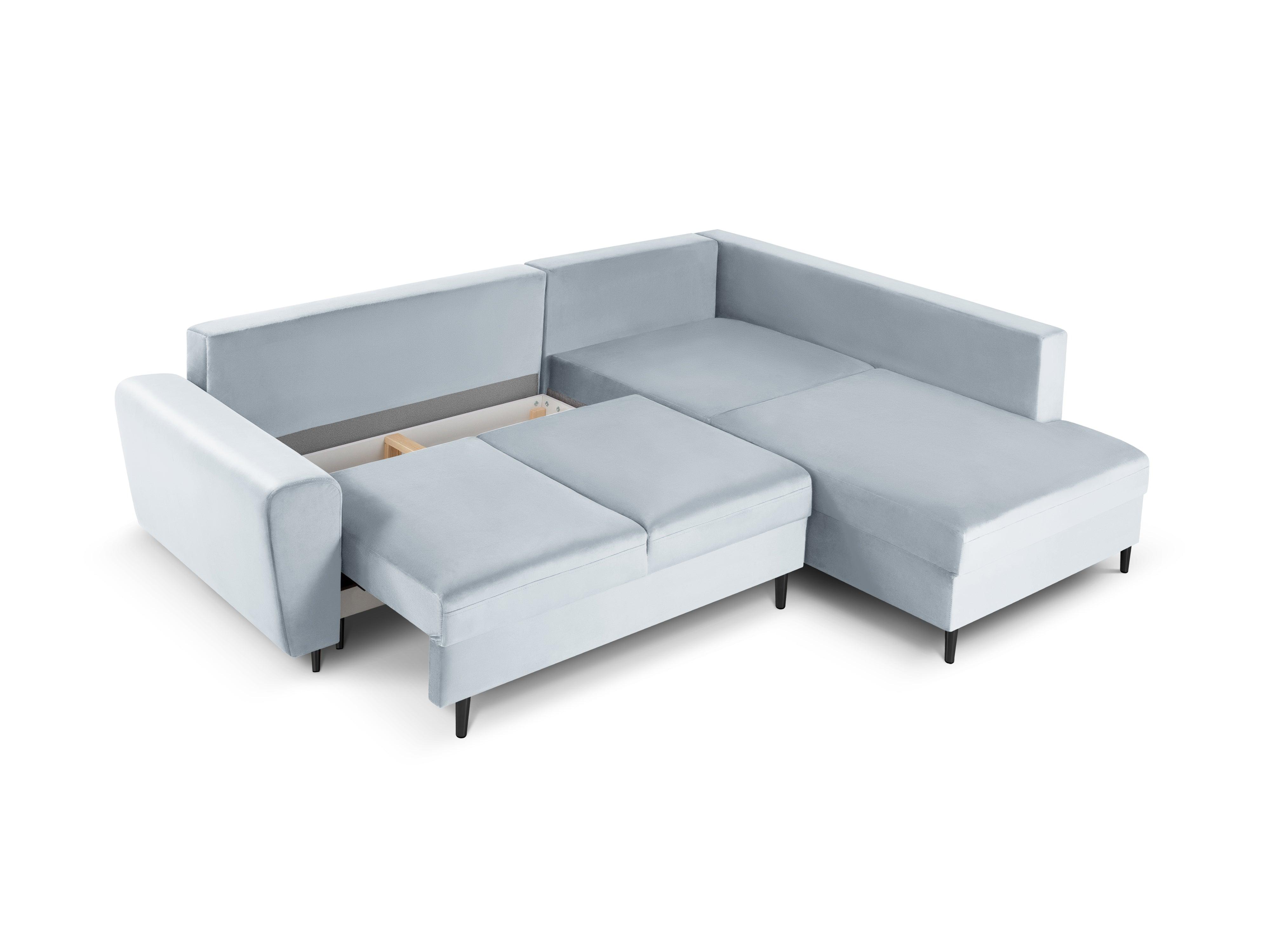 Narożnik 5-osobowy prawostronny z funkcją spania KYOTO jasnoniebieski z czarną podstawą Cosmopolitan Design Eye on Design