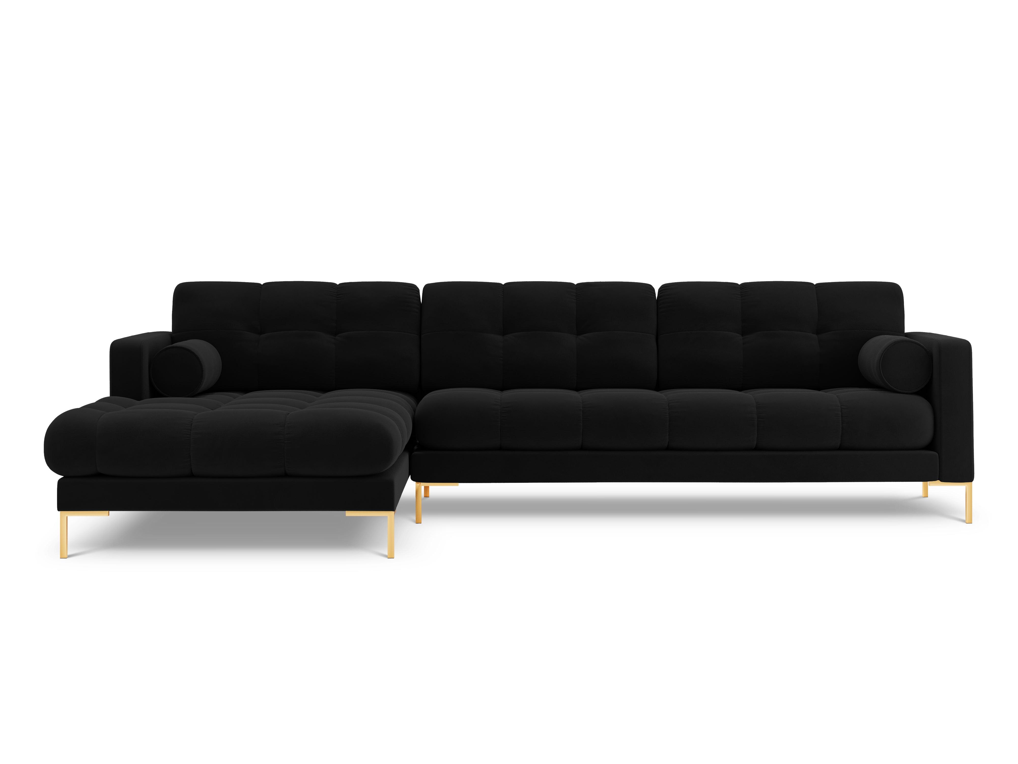 Narożnik aksamitny lewostronny BALI czarny ze złotą podstawą Cosmopolitan Design Eye on Design