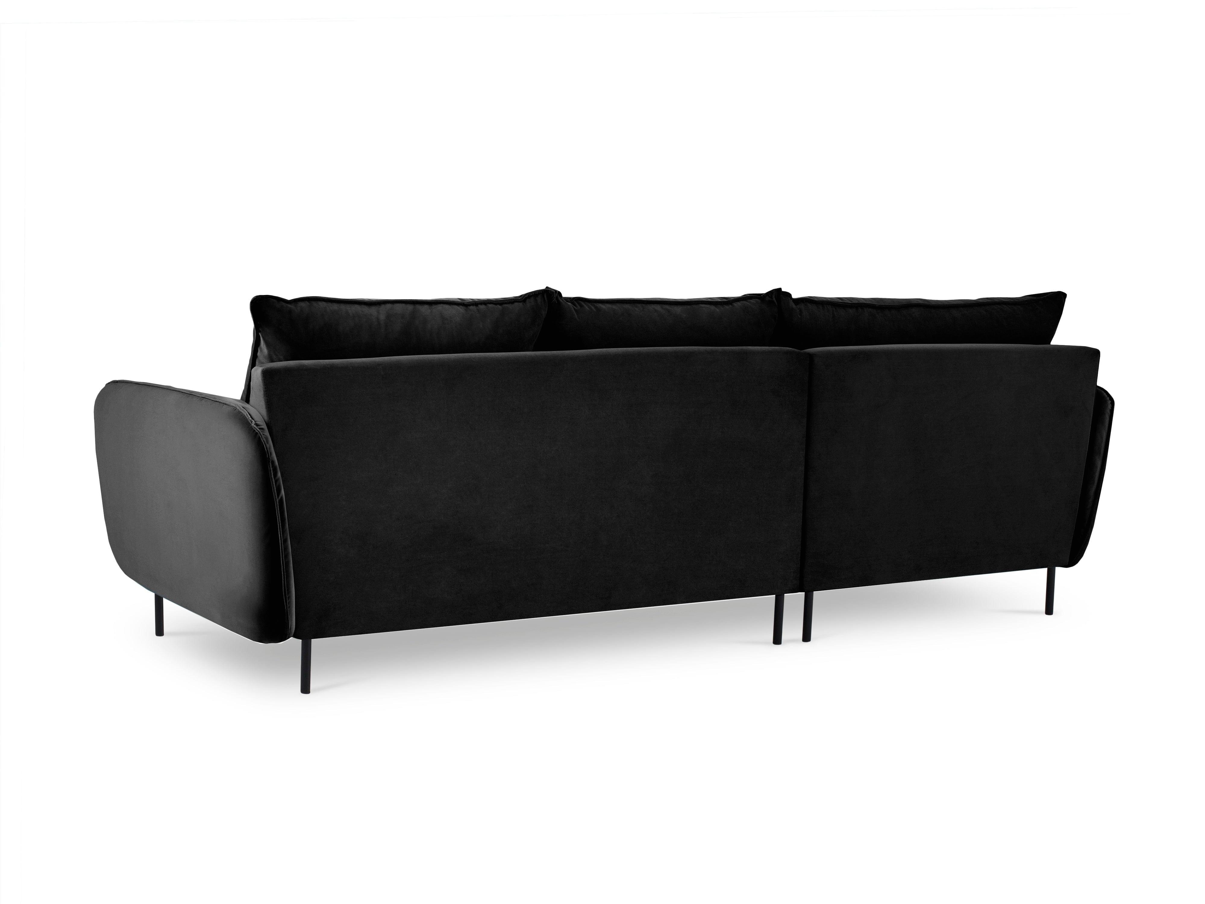 Narożnik aksamitny lewostronny VIENNA czarny z czarną podstawą Cosmopolitan Design Eye on Design