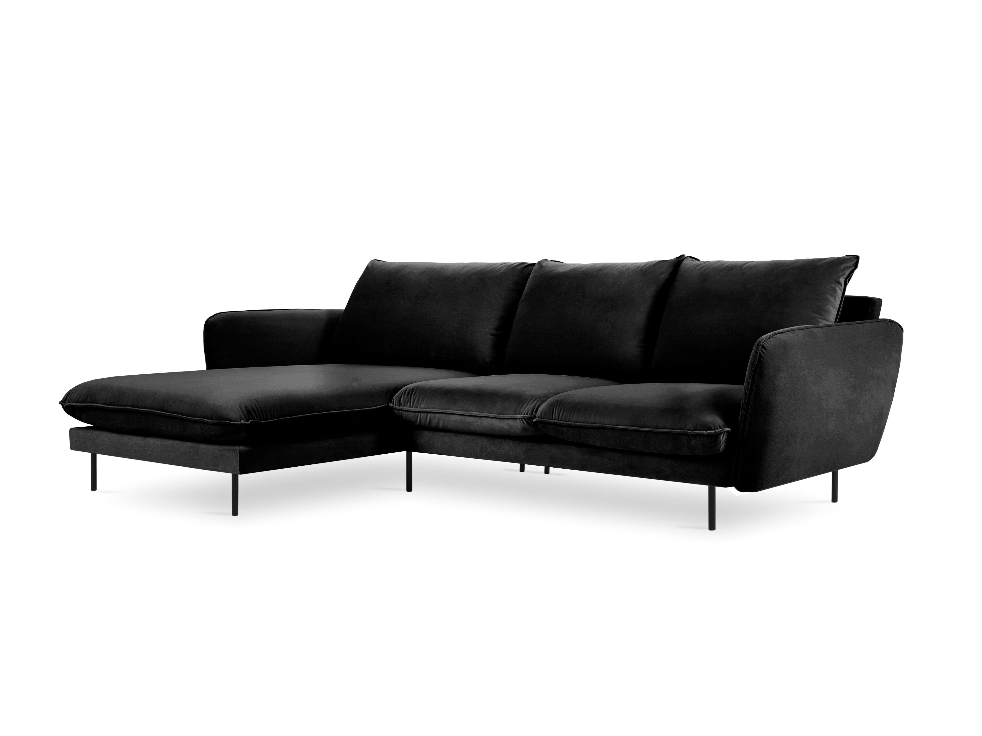 Narożnik aksamitny lewostronny VIENNA czarny z czarną podstawą Cosmopolitan Design Eye on Design