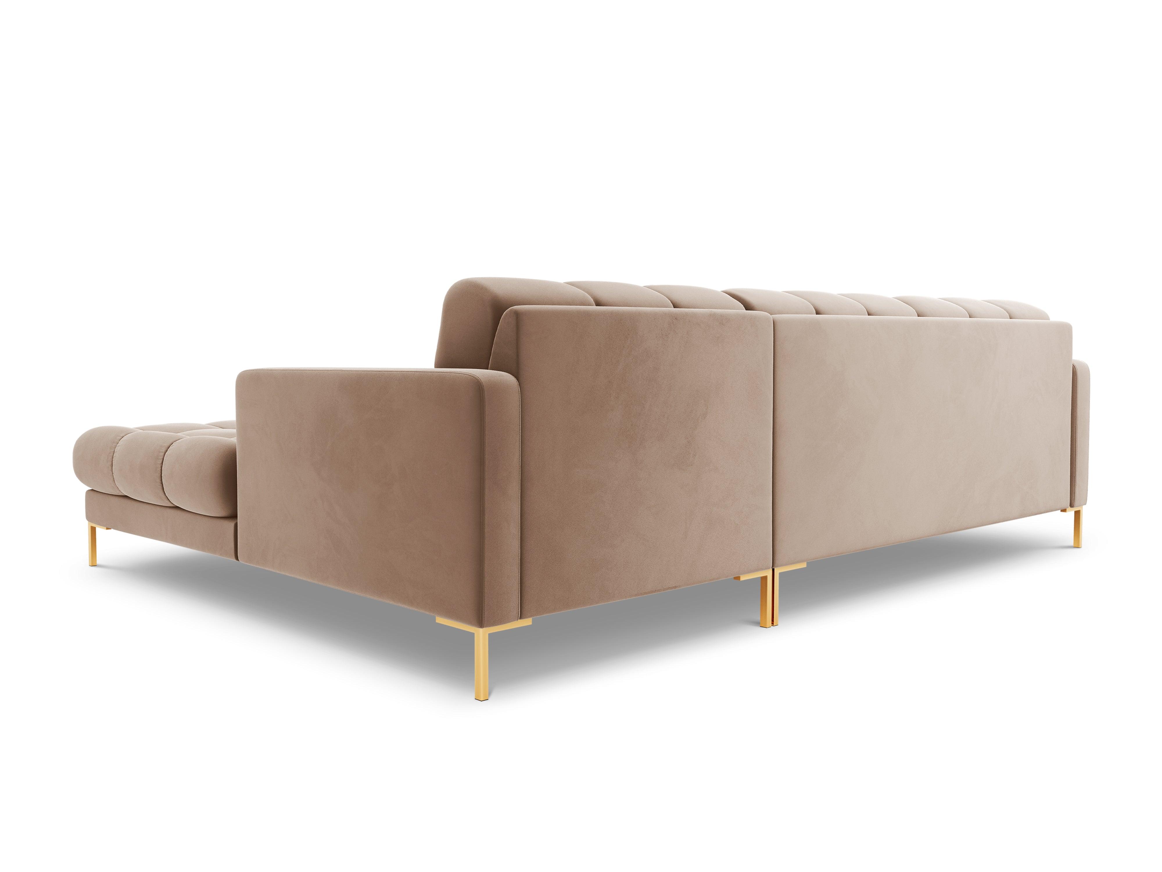 Narożnik aksamitny prawostronny BALI beżowy ze złotą podstawą Cosmopolitan Design Eye on Design