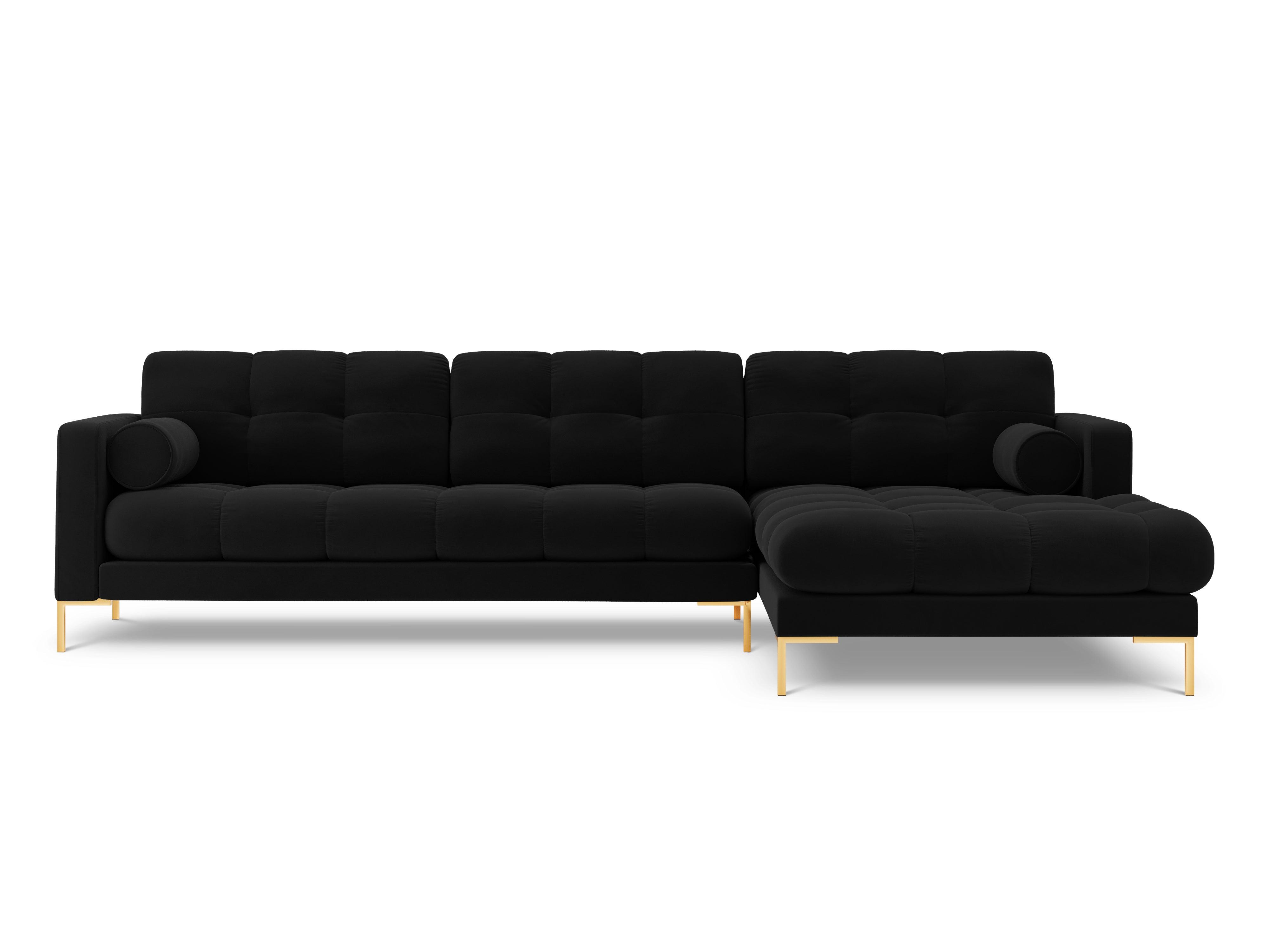 Narożnik aksamitny prawostronny BALI czarny ze złotą podstawą Cosmopolitan Design Eye on Design