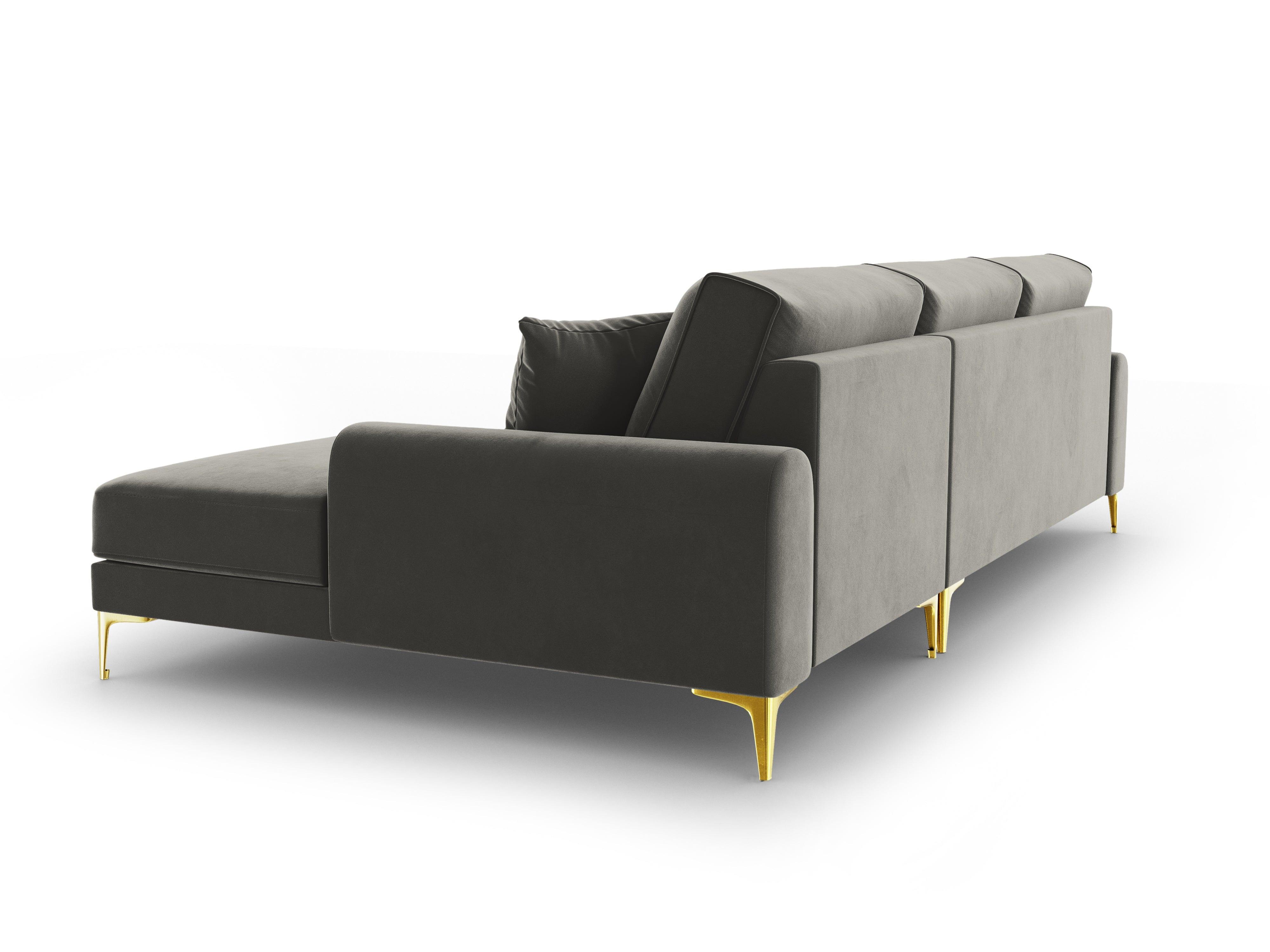Narożnik aksamitny prawostronny MADARA szary ze złotą podstawą Mazzini Sofas Eye on Design