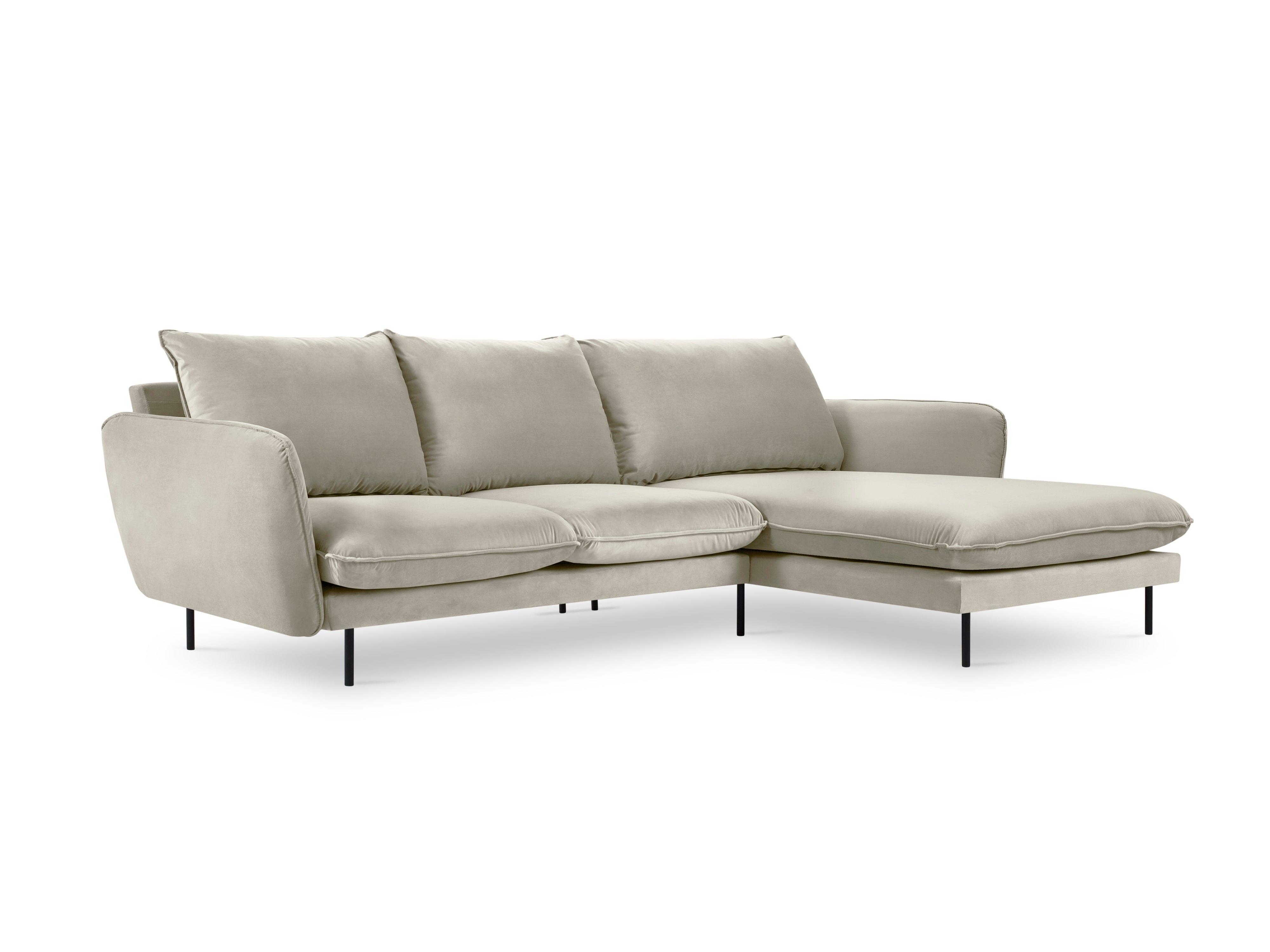 Narożnik aksamitny prawostronny VIENNA beżowy z czarną podstawą Cosmopolitan Design Eye on Design
