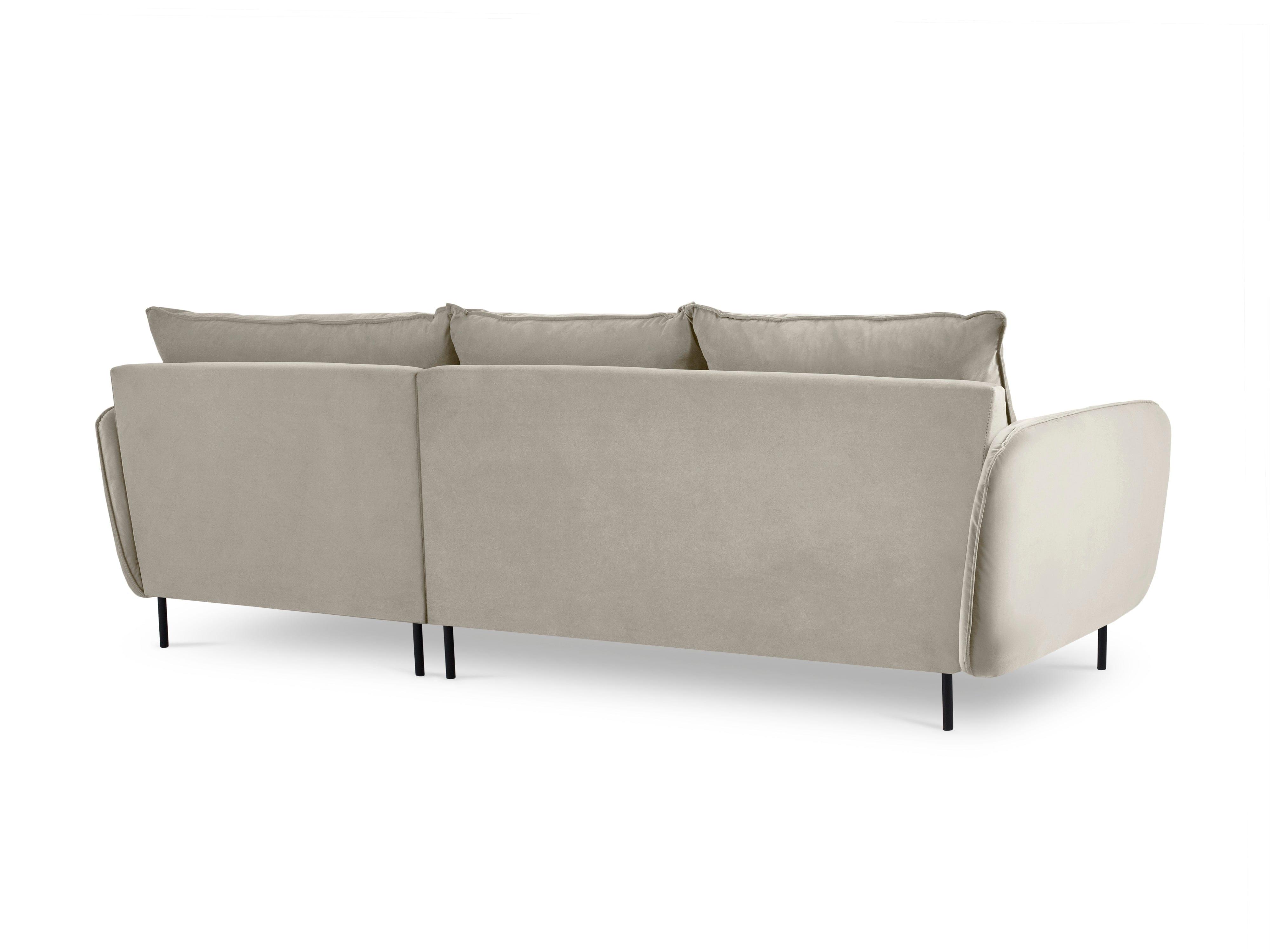 Narożnik aksamitny prawostronny VIENNA beżowy z czarną podstawą Cosmopolitan Design Eye on Design