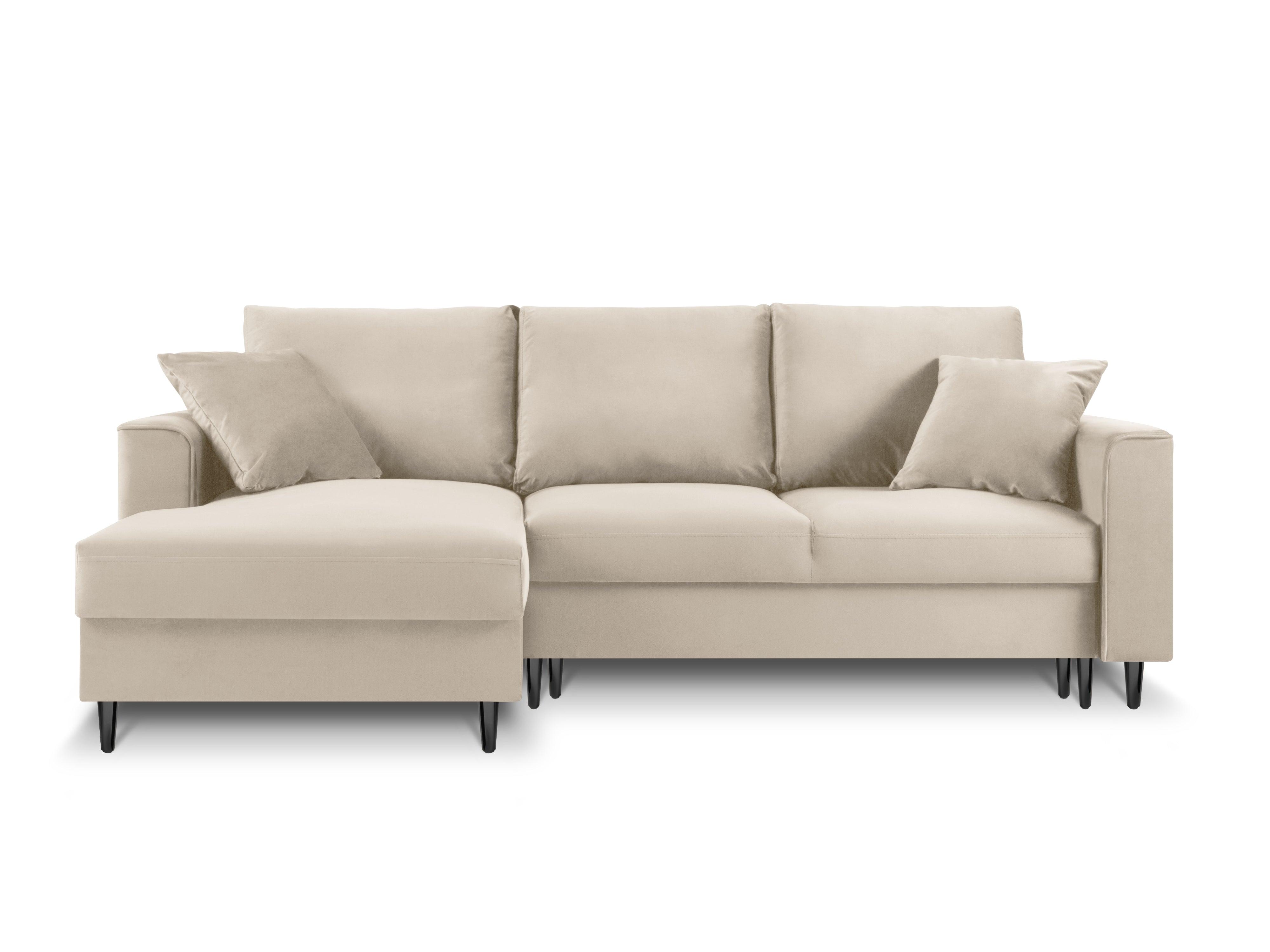 Narożnik lewostronny aksamitny z funkcją spania CARTADERA beżowy z czarną podstawą Mazzini Sofas Eye on Design