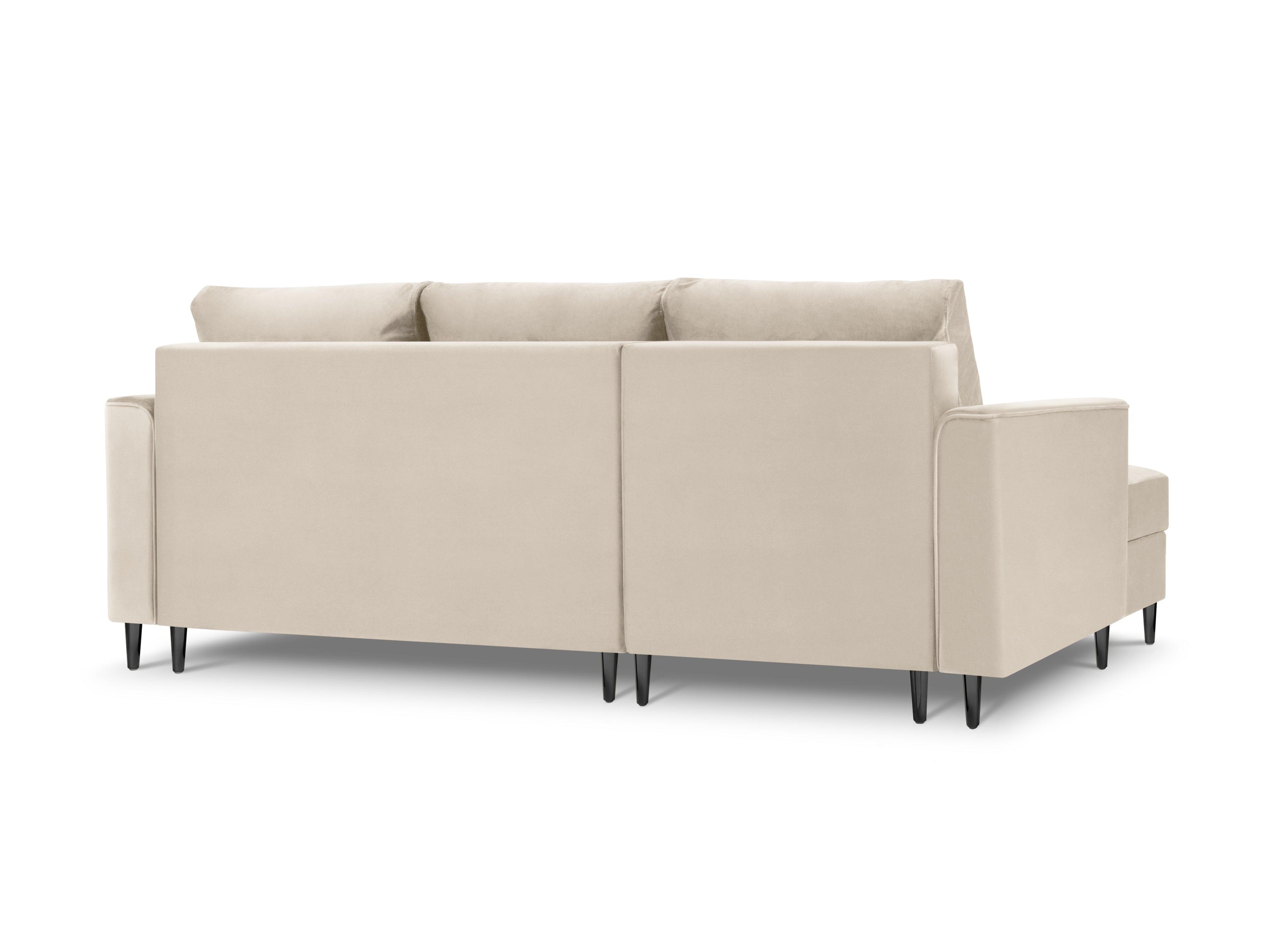 Narożnik lewostronny aksamitny z funkcją spania CARTADERA beżowy z czarną podstawą Mazzini Sofas Eye on Design
