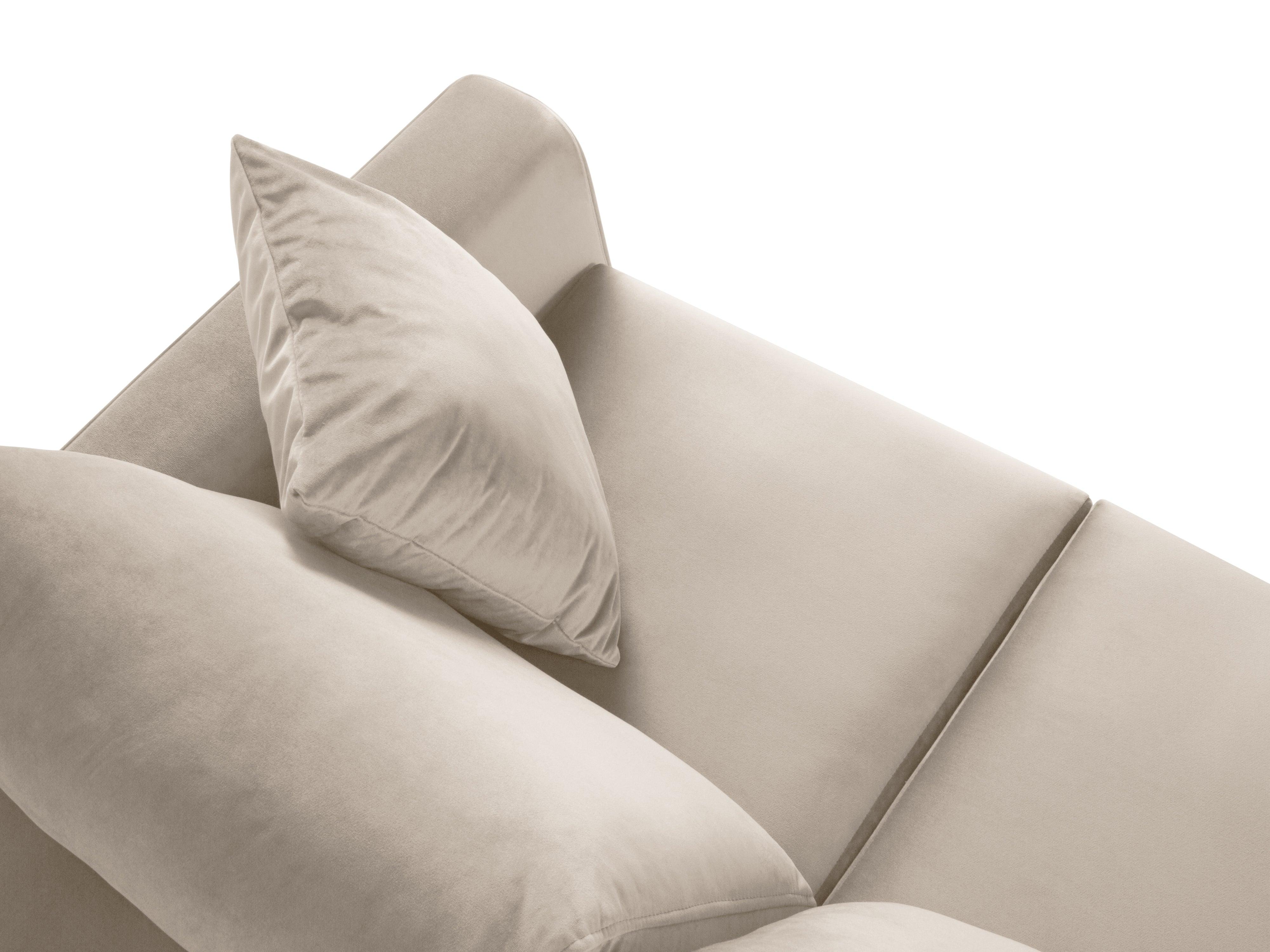 Narożnik lewostronny aksamitny z funkcją spania CARTADERA beżowy ze złotą podstawą Mazzini Sofas Eye on Design