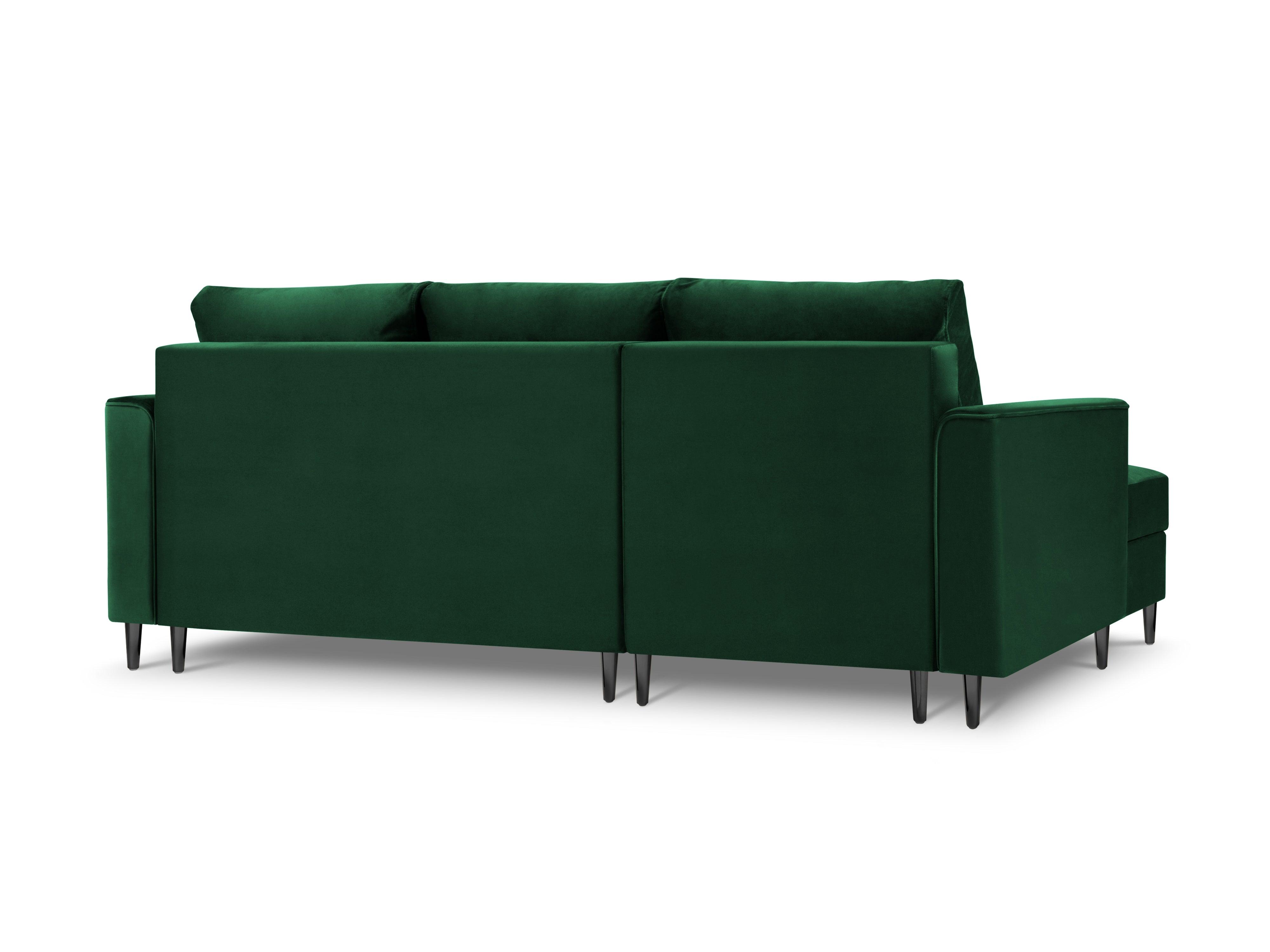 Narożnik lewostronny aksamitny z funkcją spania CARTADERA butelkowa zieleń z czarną podstawą Mazzini Sofas Eye on Design