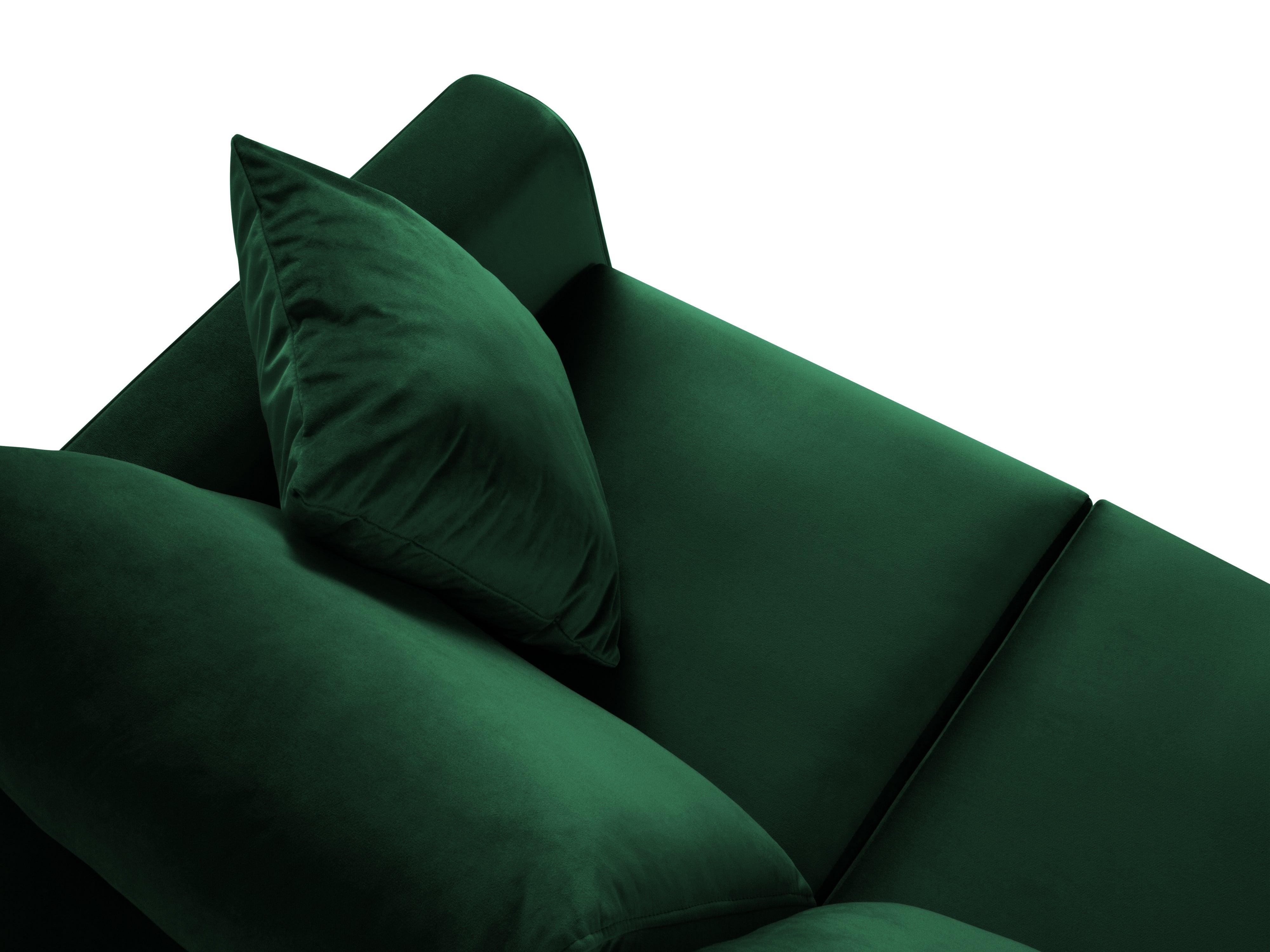 Narożnik lewostronny aksamitny z funkcją spania CARTADERA butelkowa zieleń z czarną podstawą Mazzini Sofas Eye on Design