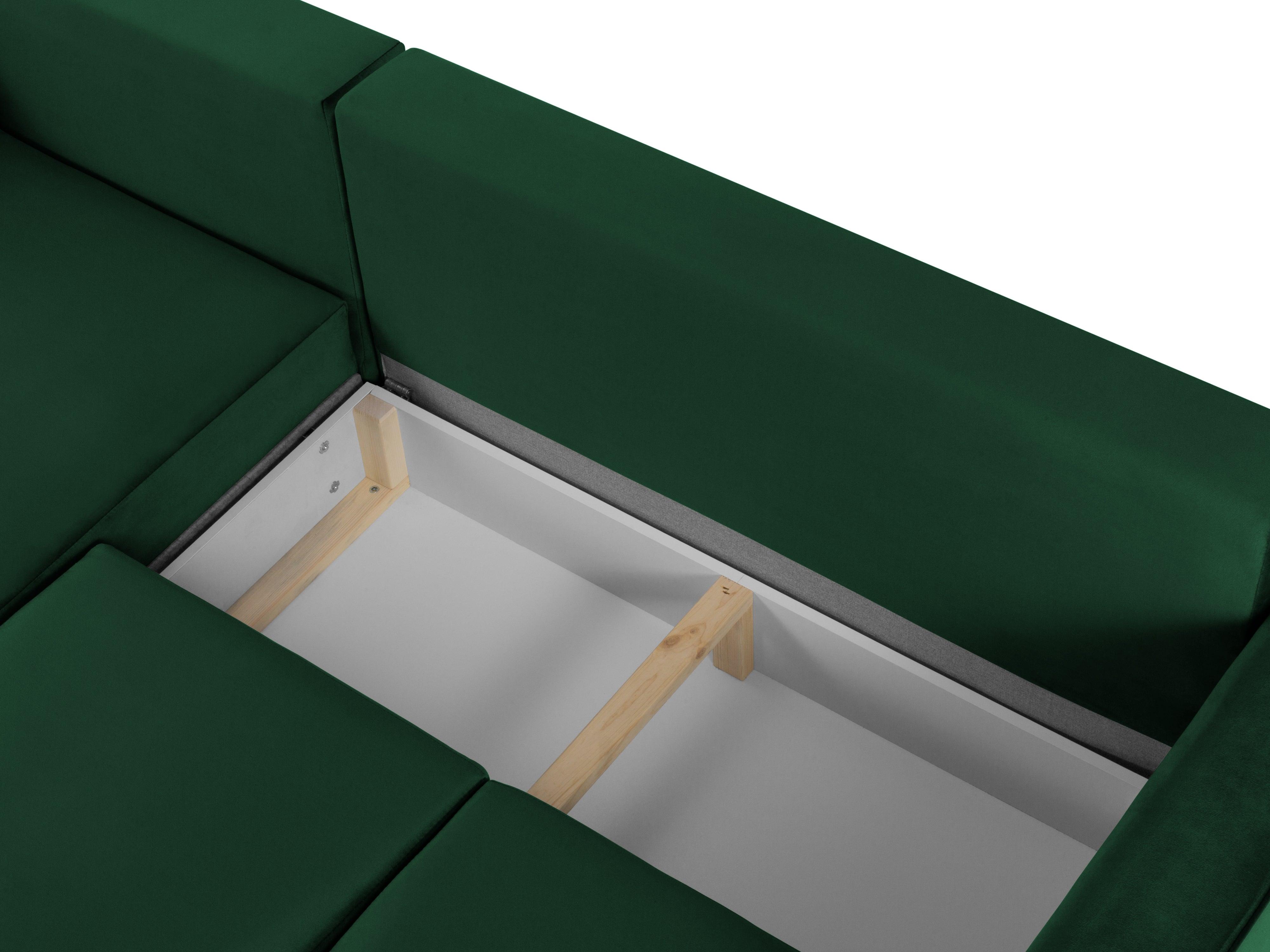 Narożnik lewostronny aksamitny z funkcją spania CARTADERA butelkowa zieleń z czarną podstawą Mazzini Sofas Eye on Design