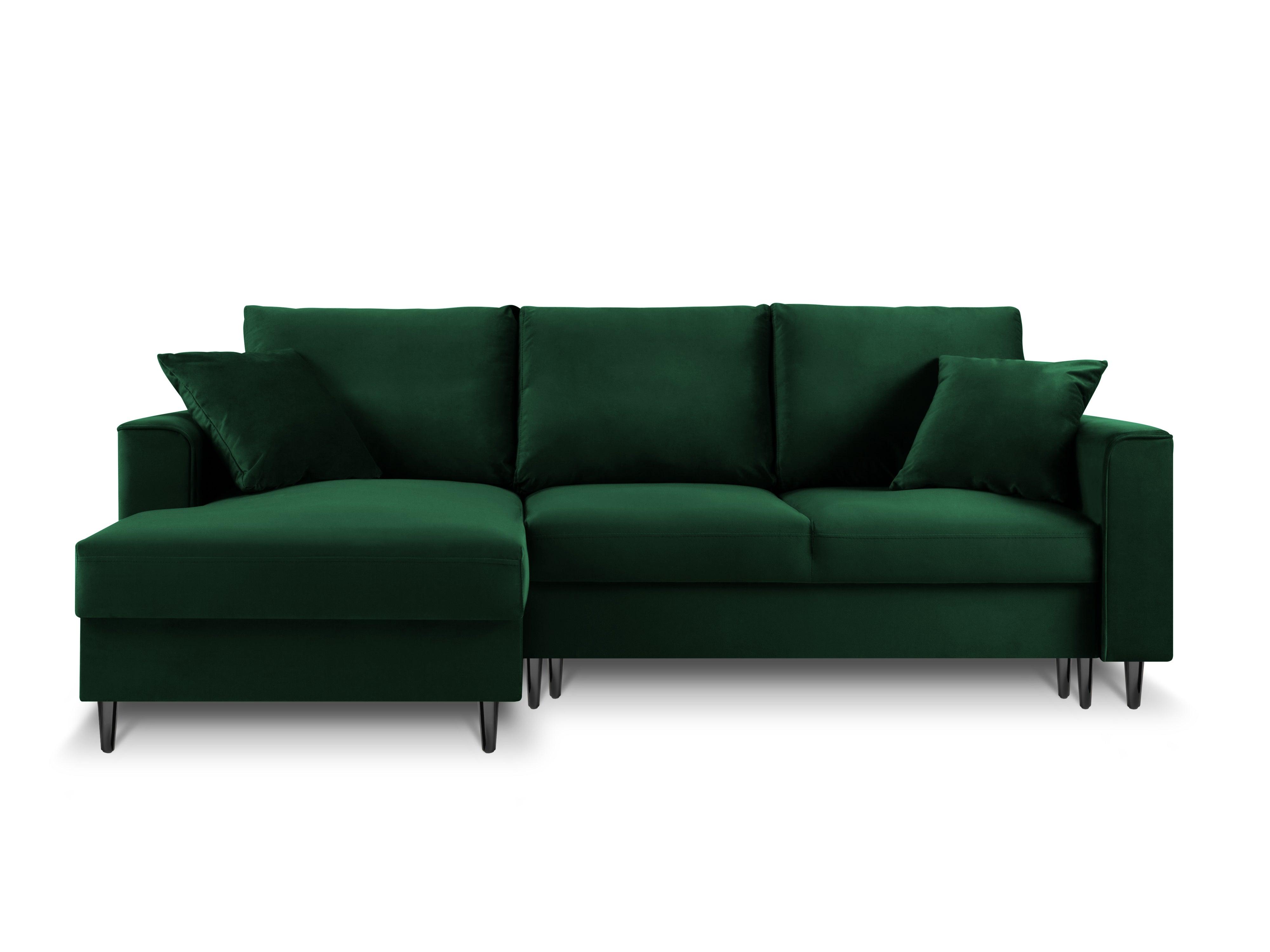 Narożnik lewostronny aksamitny z funkcją spania CARTADERA butelkowa zieleń z czarną podstawą Mazzini Sofas Eye on Design