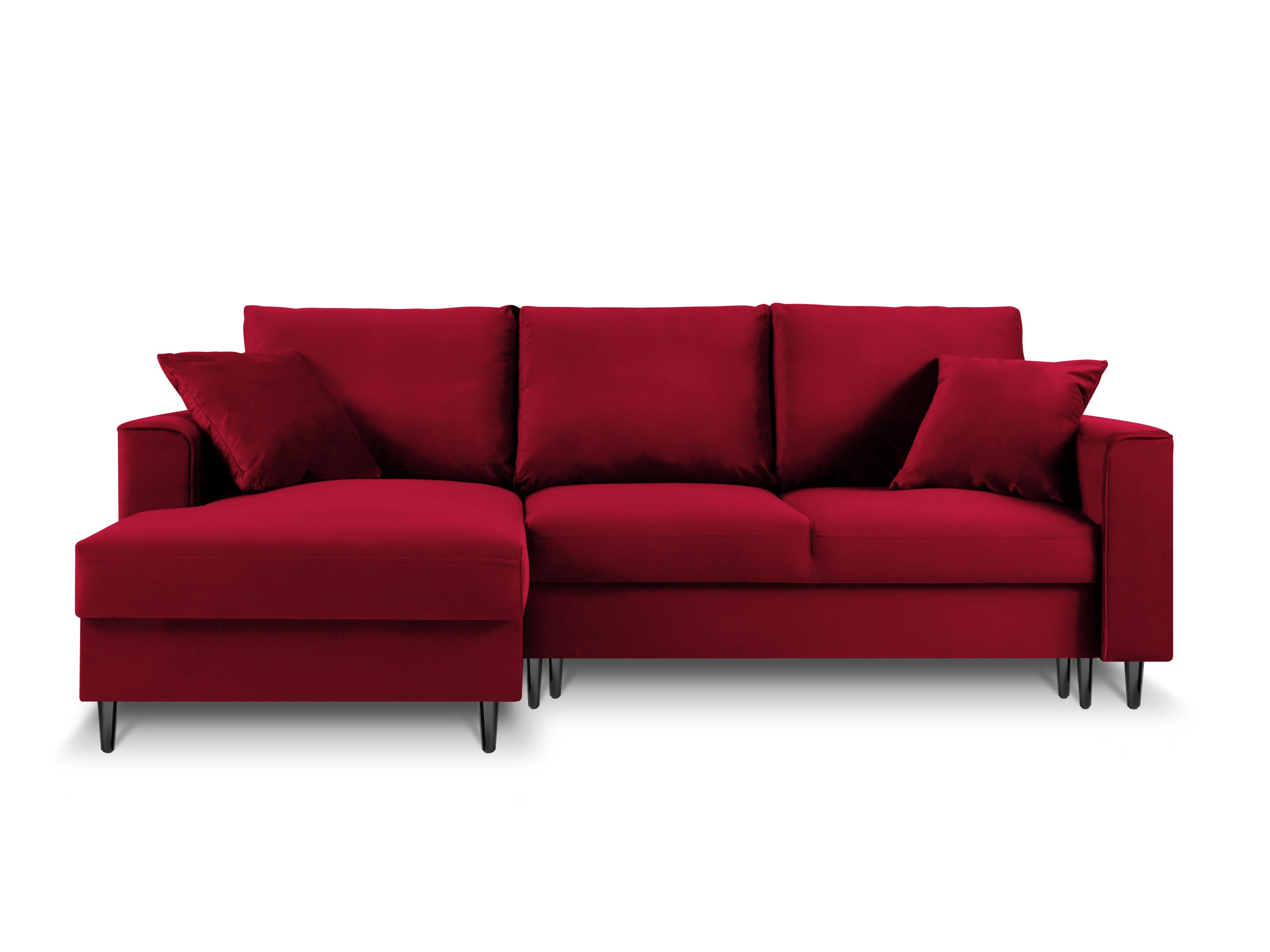 Narożnik lewostronny aksamitny z funkcją spania CARTADERA czerwony z czarną podstawą Mazzini Sofas Eye on Design