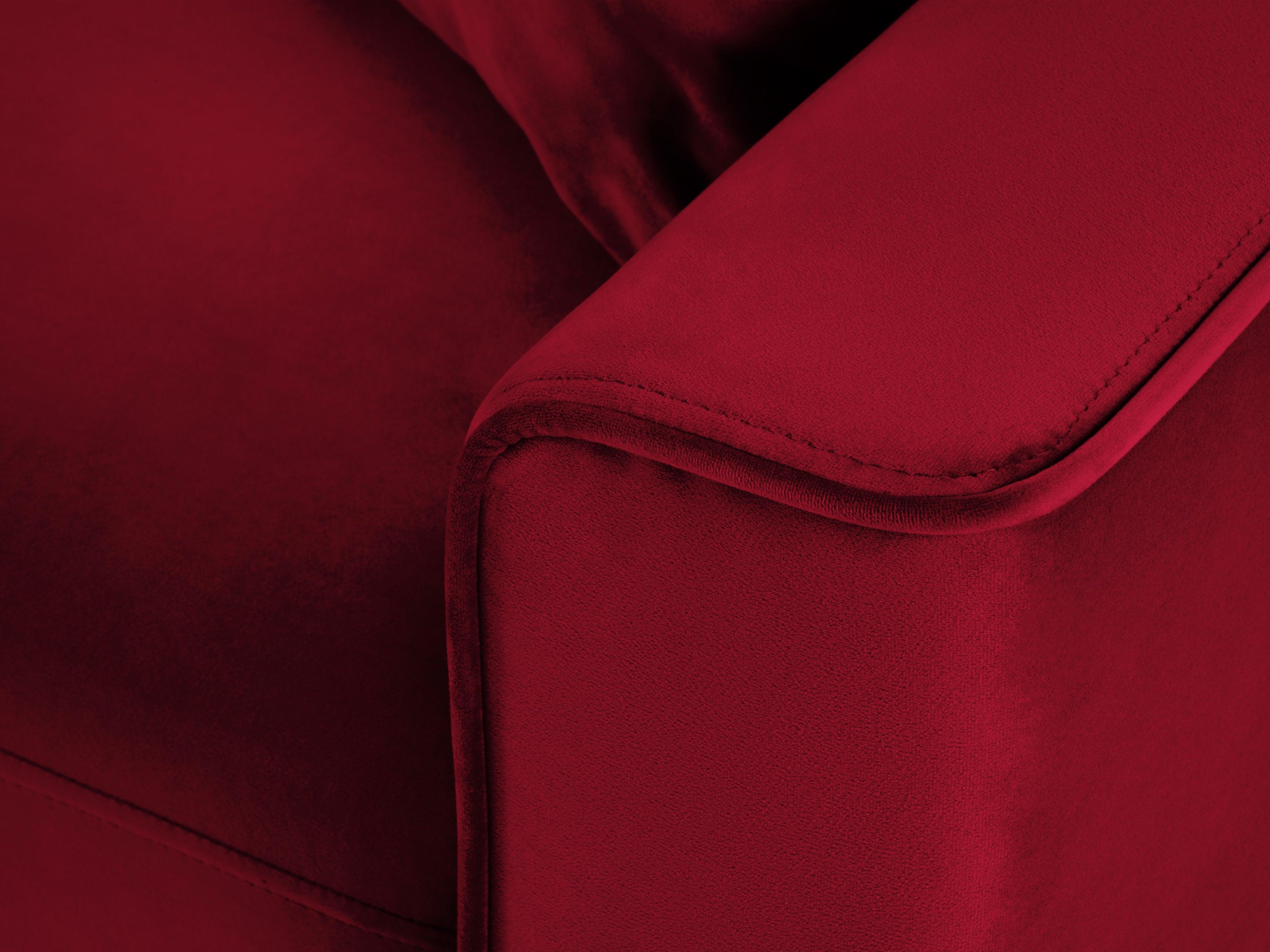 Narożnik lewostronny aksamitny z funkcją spania CARTADERA czerwony z czarną podstawą Mazzini Sofas Eye on Design