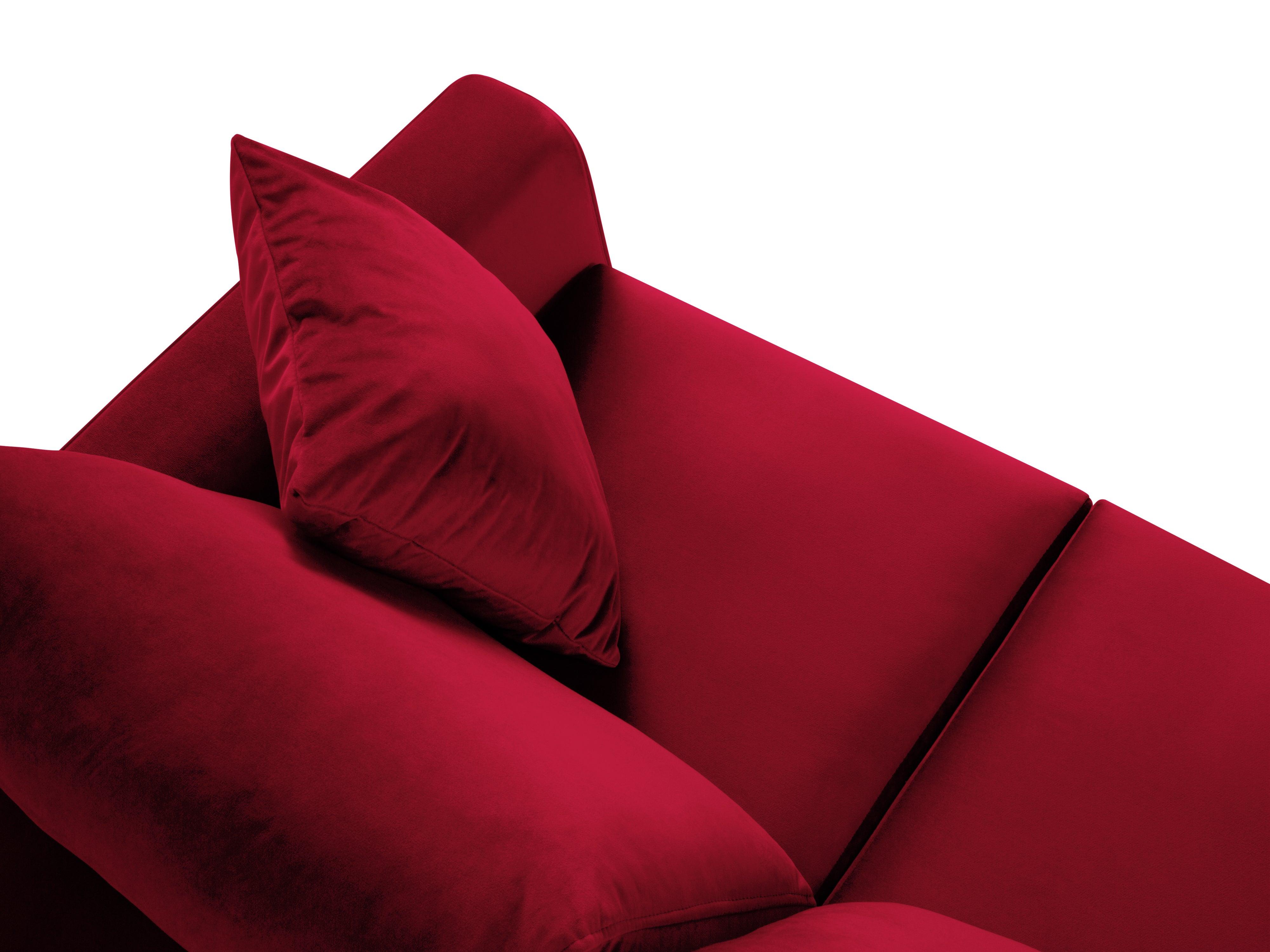 Narożnik lewostronny aksamitny z funkcją spania CARTADERA czerwony z czarną podstawą Mazzini Sofas Eye on Design