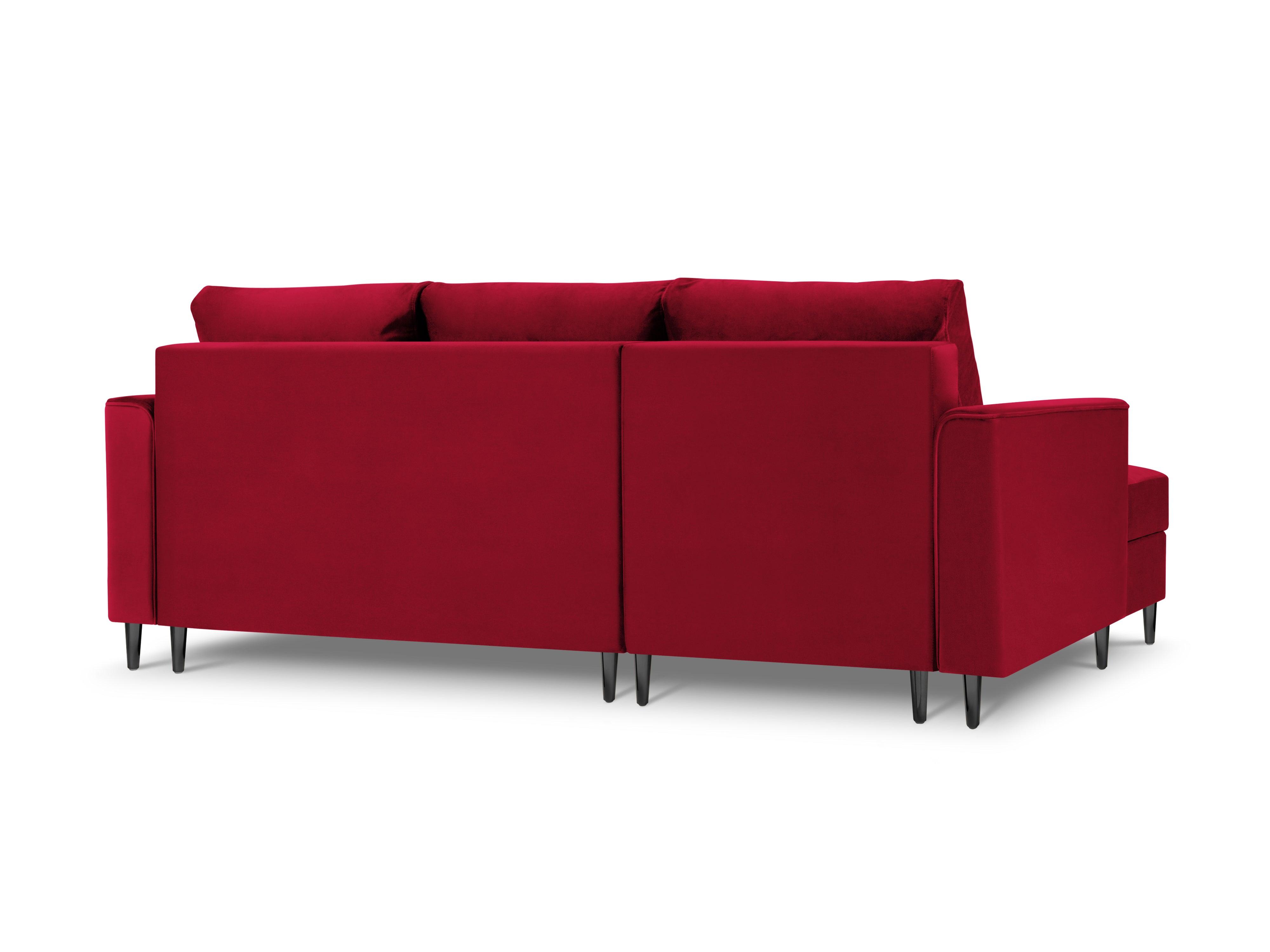 Narożnik lewostronny aksamitny z funkcją spania CARTADERA czerwony z czarną podstawą Mazzini Sofas Eye on Design