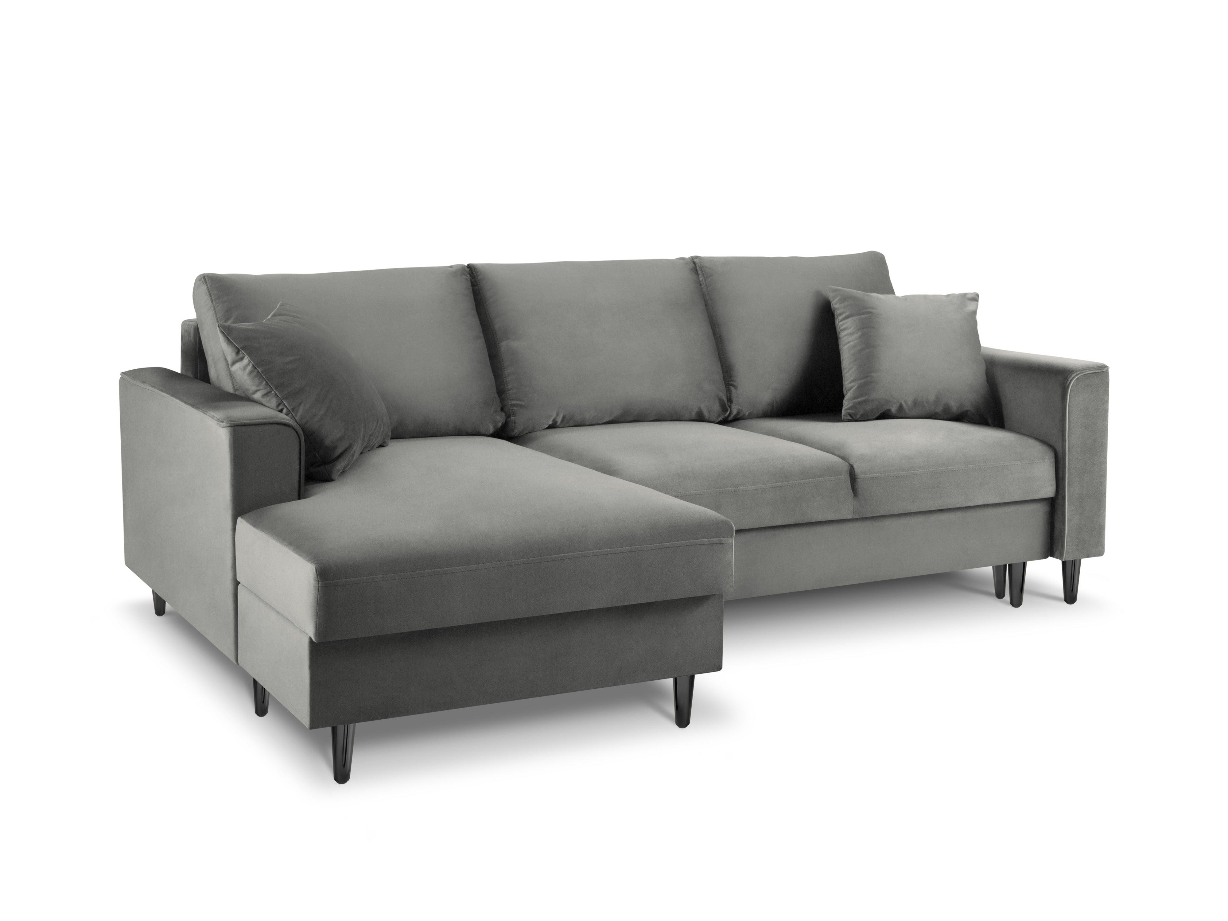 Narożnik lewostronny aksamitny z funkcją spania CARTADERA jasnoszary z czarną podstawą Mazzini Sofas Eye on Design