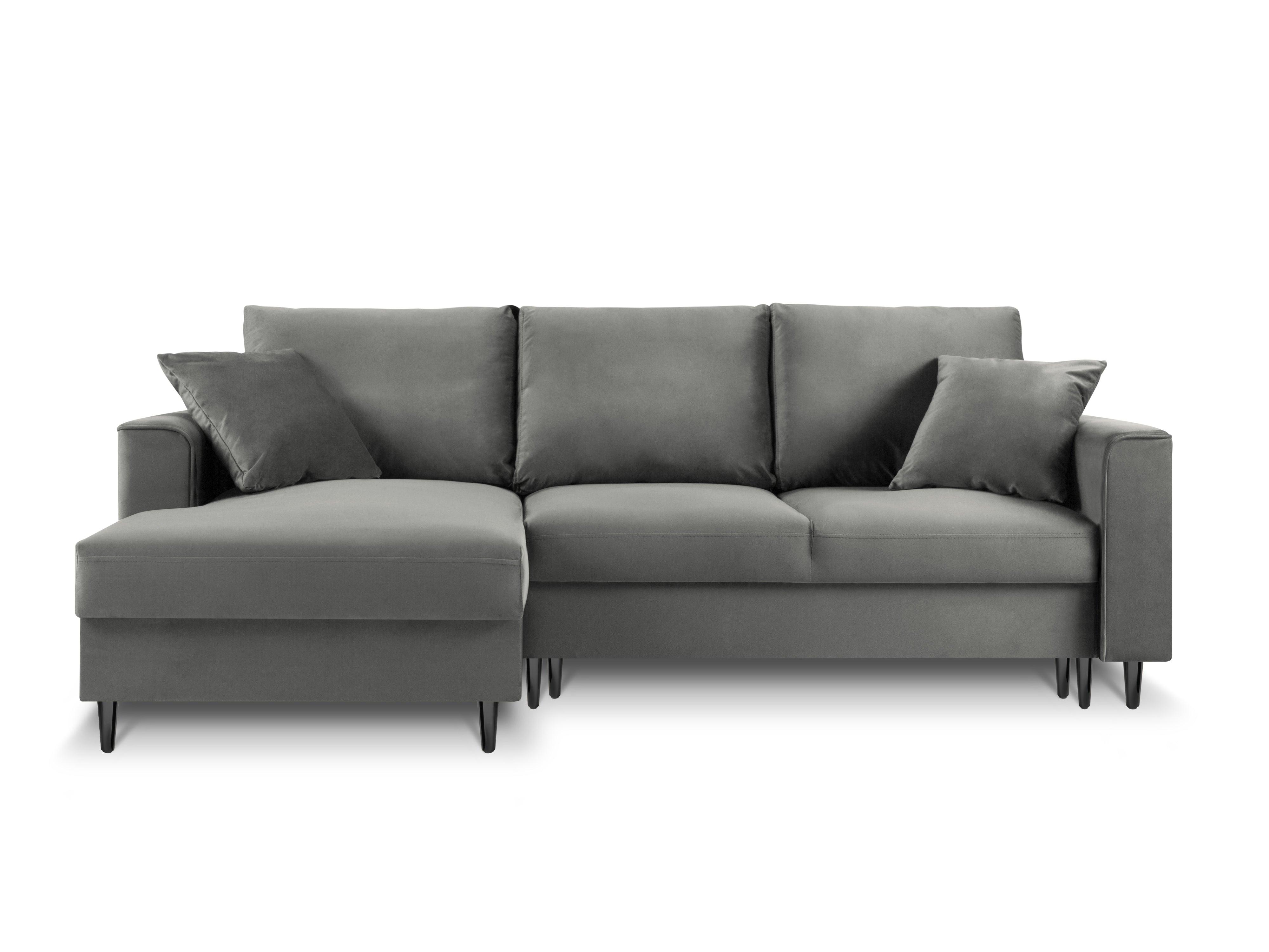 Narożnik lewostronny aksamitny z funkcją spania CARTADERA jasnoszary z czarną podstawą Mazzini Sofas Eye on Design