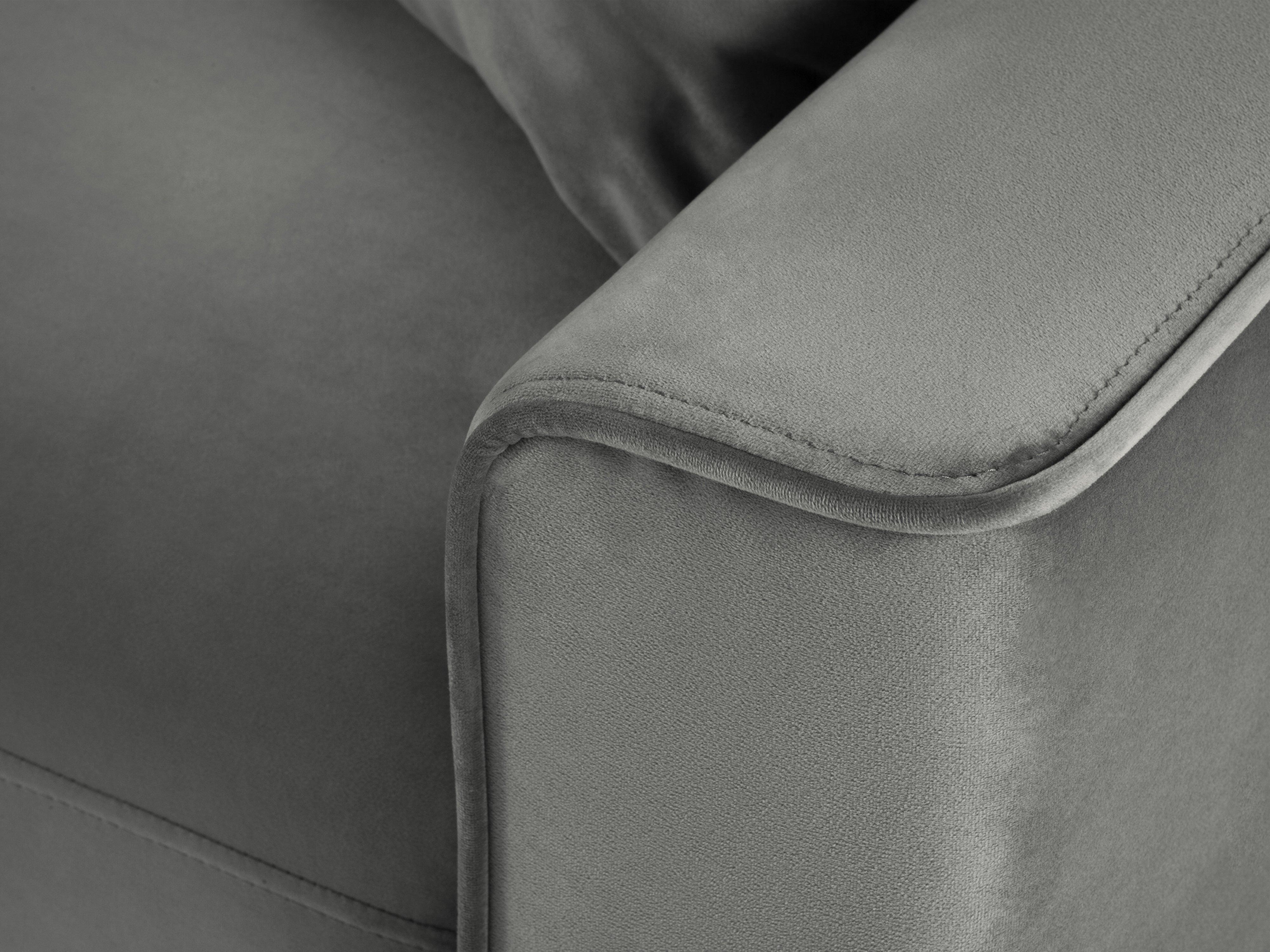 Narożnik lewostronny aksamitny z funkcją spania CARTADERA jasnoszary z czarną podstawą Mazzini Sofas Eye on Design