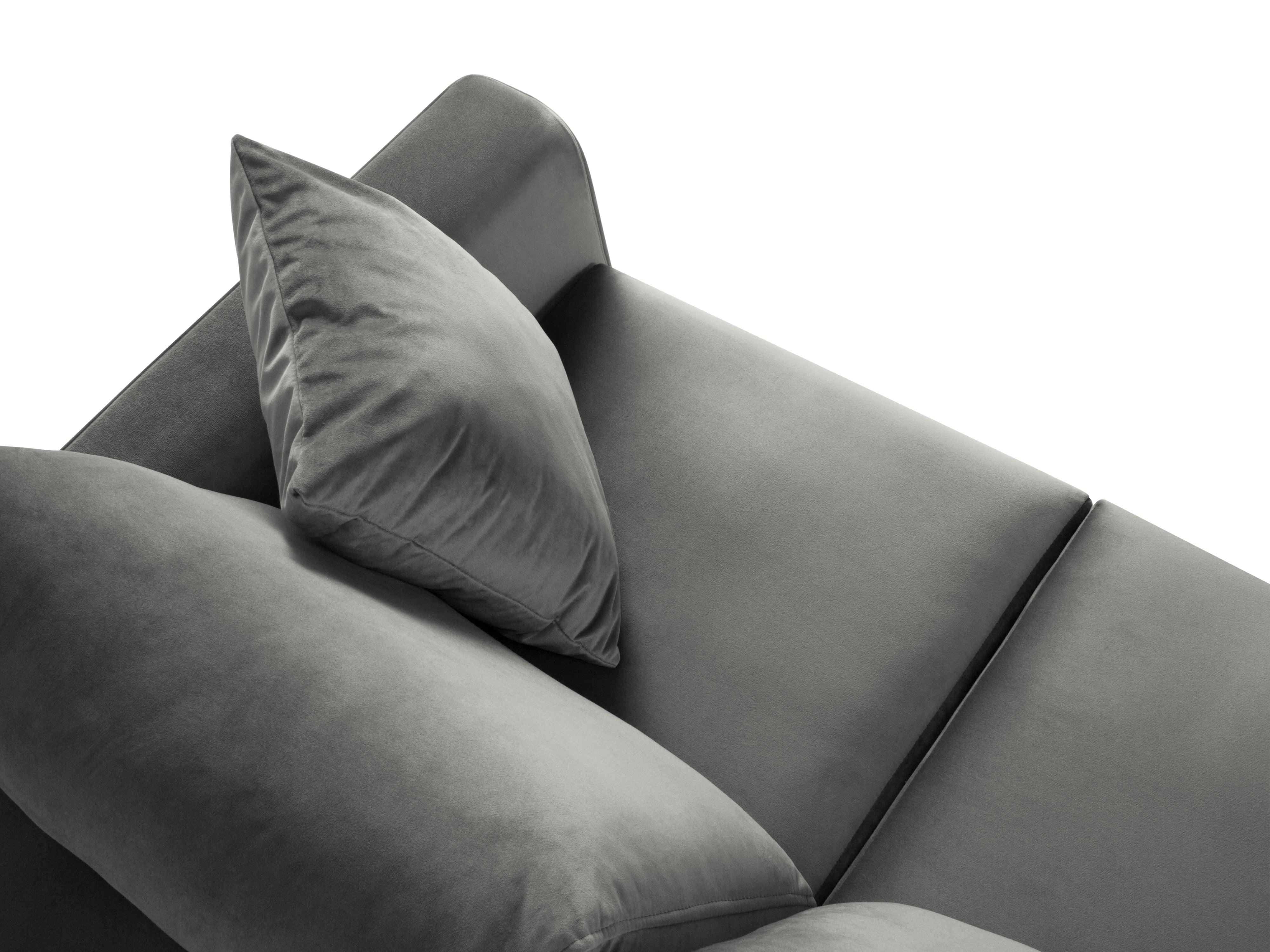 Narożnik lewostronny aksamitny z funkcją spania CARTADERA jasnoszary z czarną podstawą Mazzini Sofas Eye on Design
