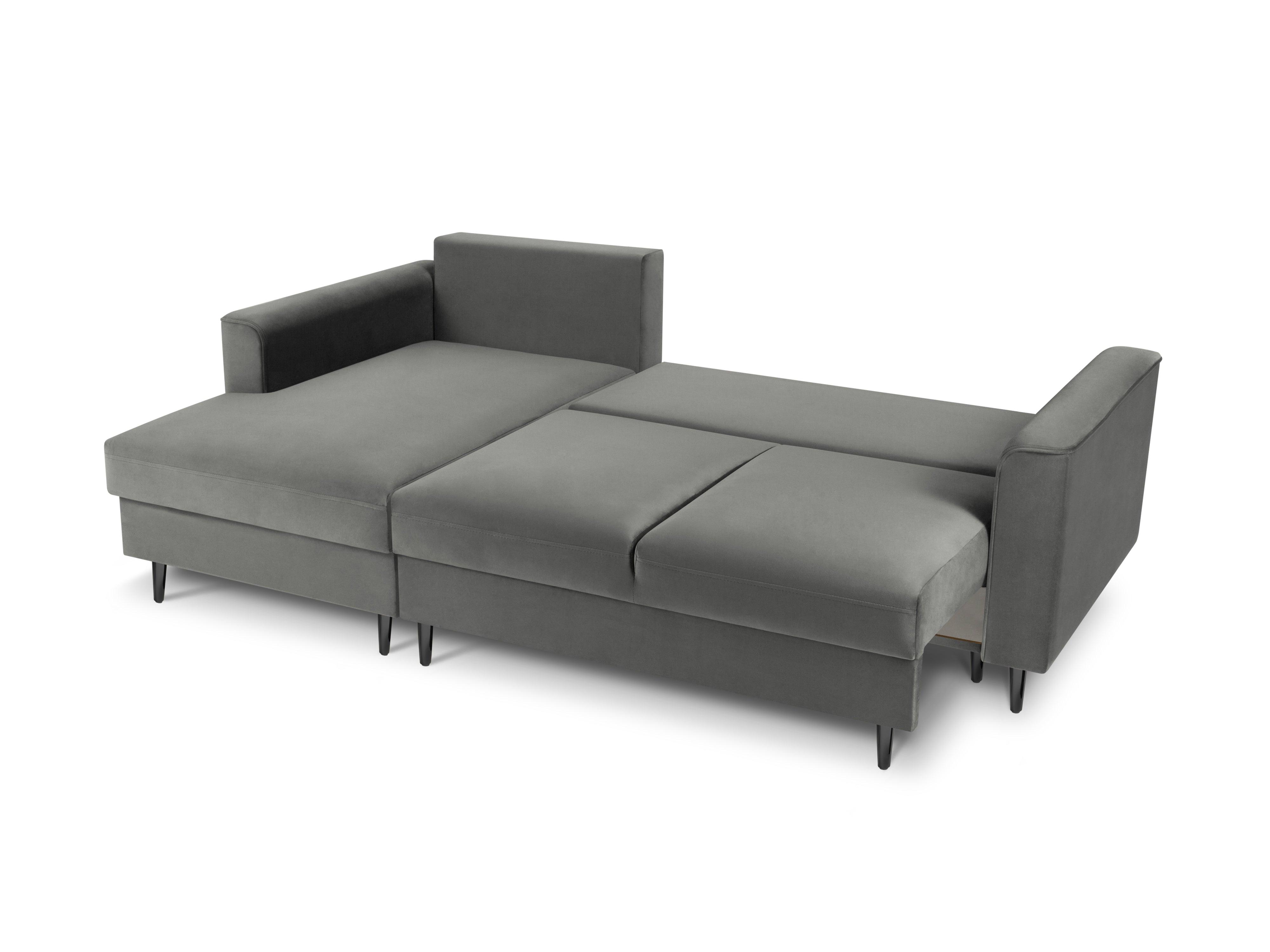 Narożnik lewostronny aksamitny z funkcją spania CARTADERA jasnoszary z czarną podstawą Mazzini Sofas Eye on Design